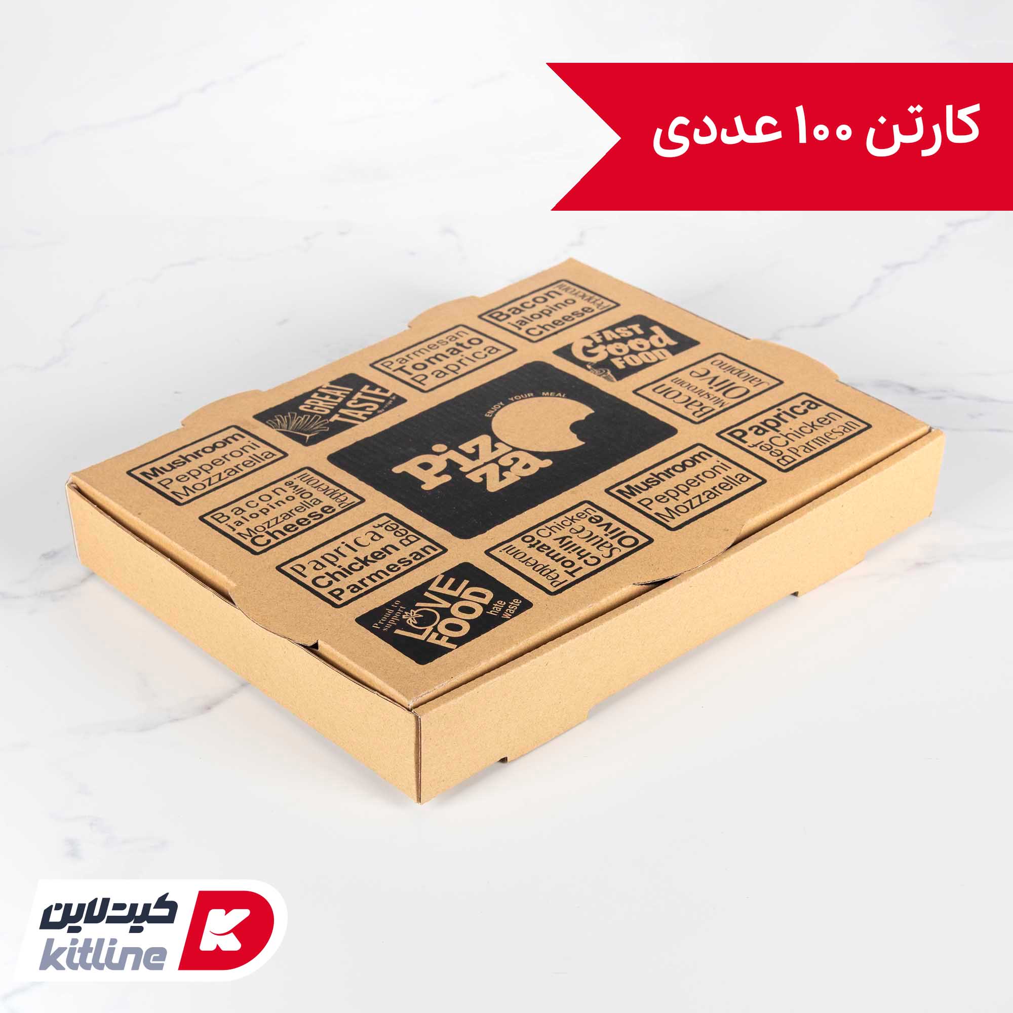 جعبه پیتزا کاغذی ایفلوت چاپدار ۳۱×۲۷ سانتیمتری (کارتن ۱۰۰ عددی)