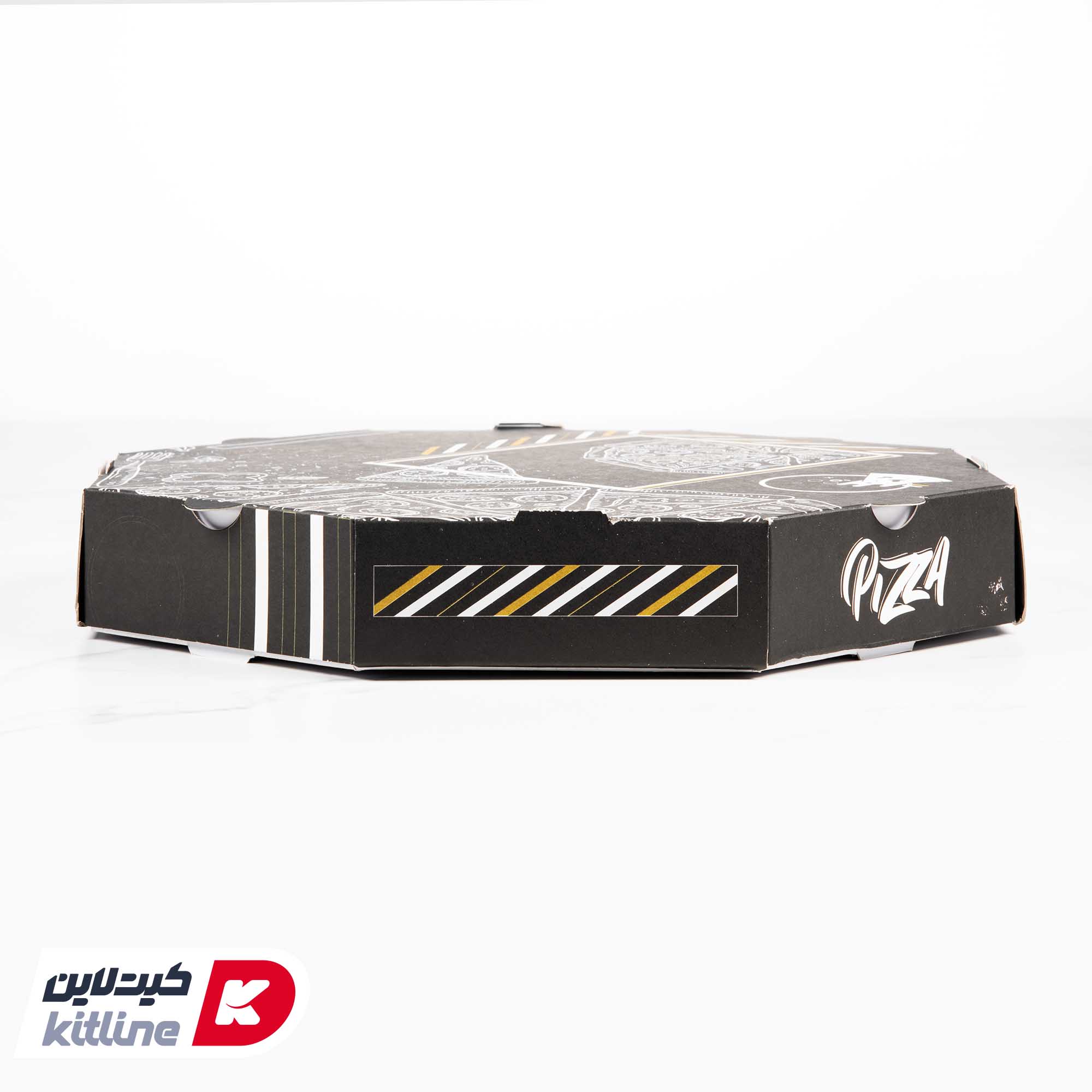 جعبه پیتزا هشت ضلعی کاغذی ۳۳ سانتیمتری طرح دار مشکی (کارتن ۱۰۰ عددی) - تصویر 3