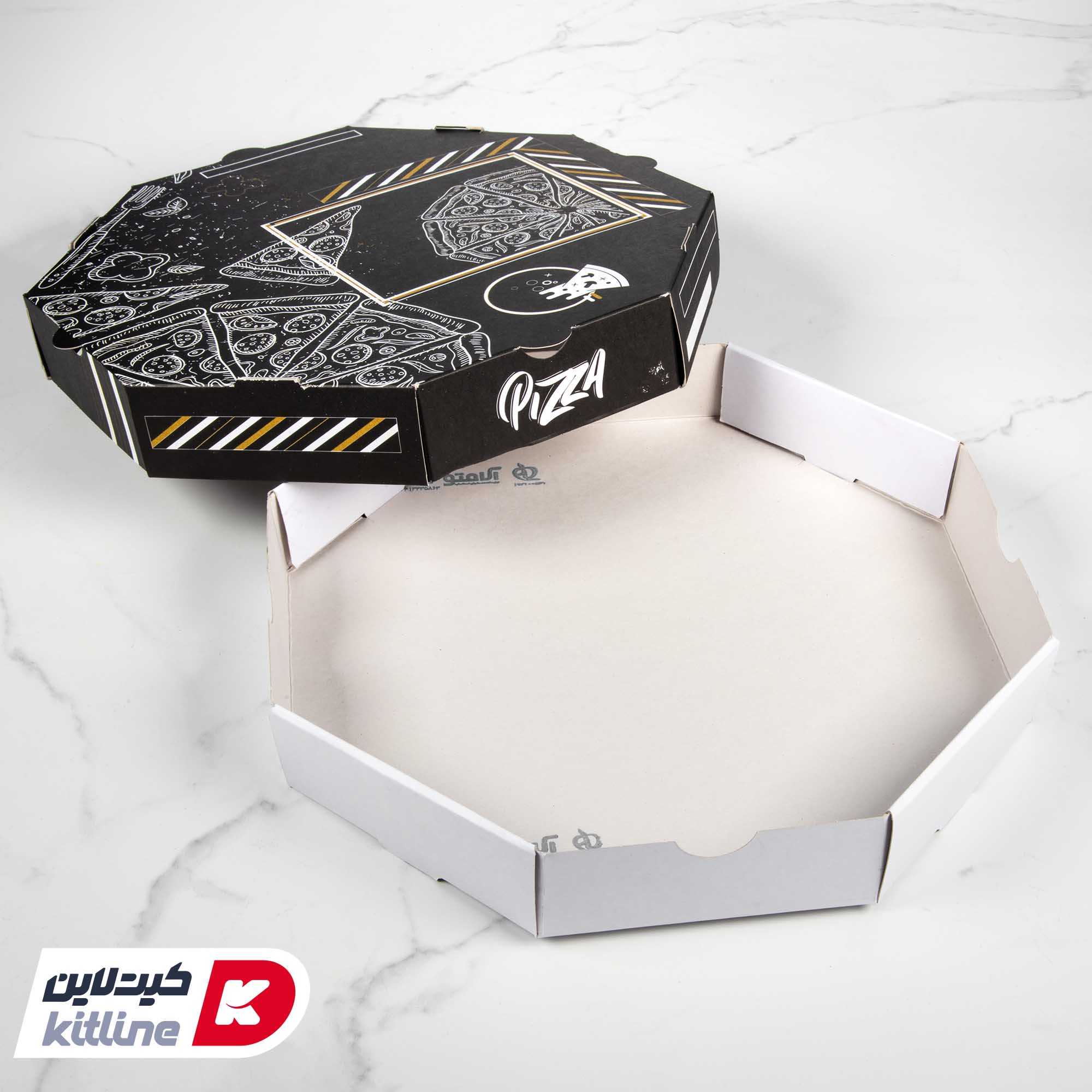 جعبه پیتزا هشت ضلعی کاغذی ۳۳ سانتیمتری طرح دار مشکی (کارتن ۱۰۰ عددی) - تصویر 4