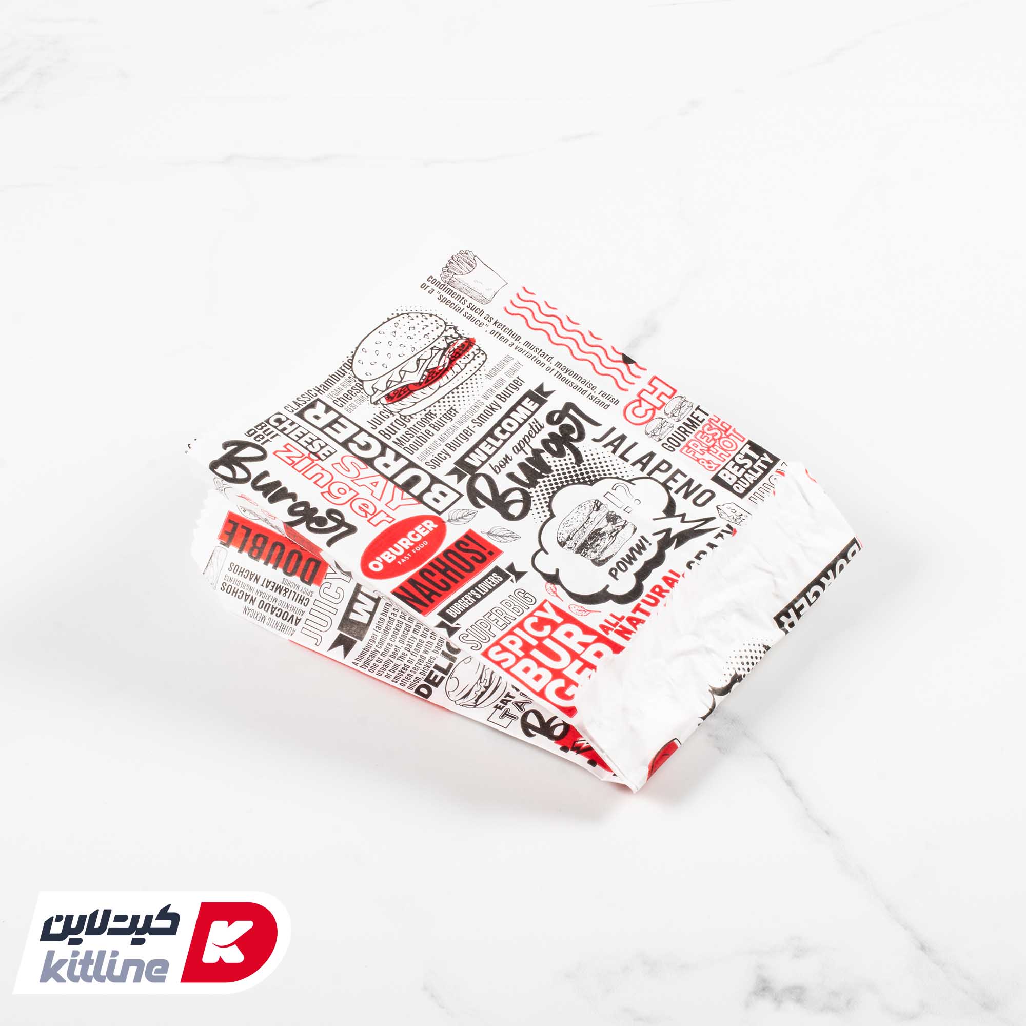 پاکت همبرگر یکبار مصرف مومی ۱۲×۱۷ سانتیمتری روزنامه ای (کارتن ۳۰۰۰ عددی) - تصویر 5