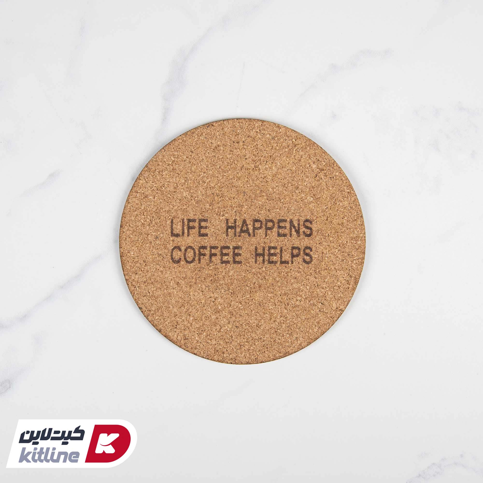 زیر لیوانی چوب پنبه ای ۱۰ سانتیمتری گرد طرح LIFE (ست ۵ عددی)