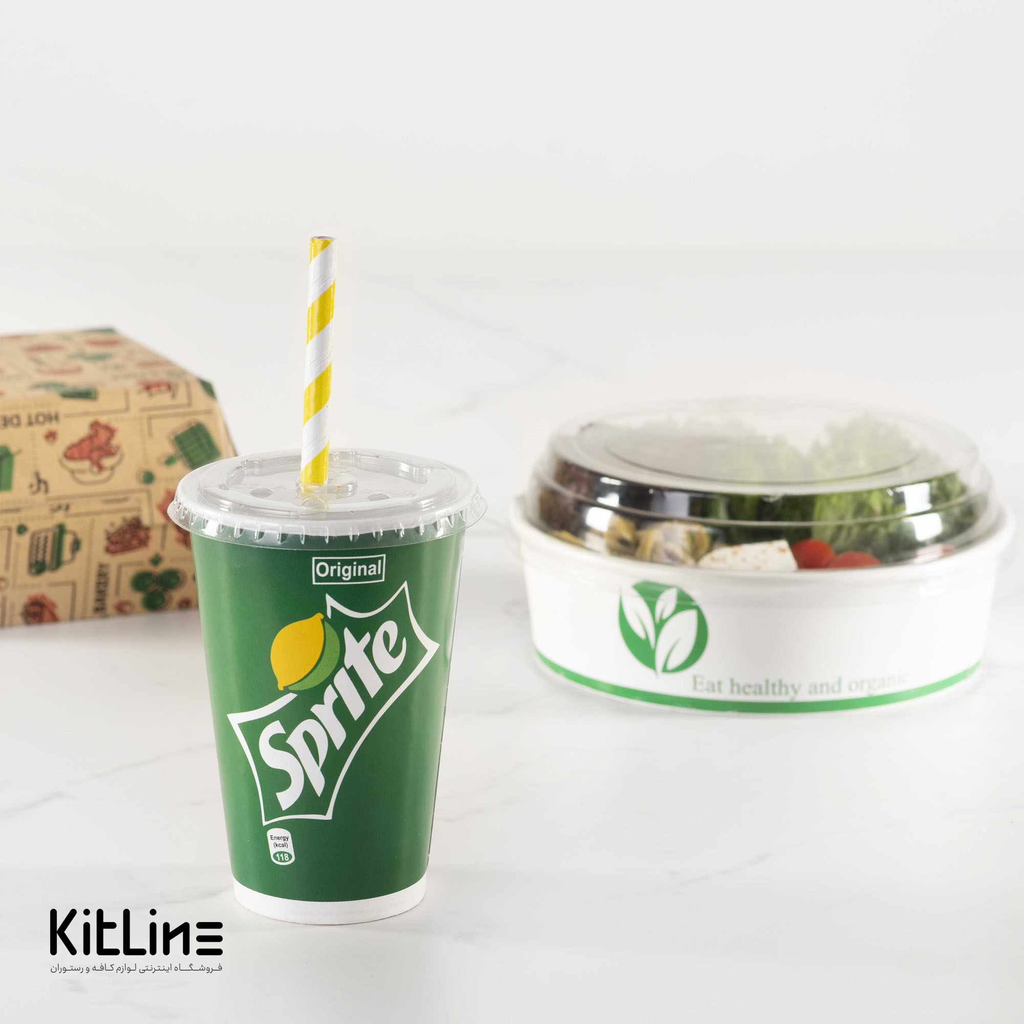 لیوان کاغذی یکبار مصرف ۴۸۰ میلی لیتری همراه درب نی خور طرح اسپرایت (کارتن ۵۰۰ عددی) - تصویر 5