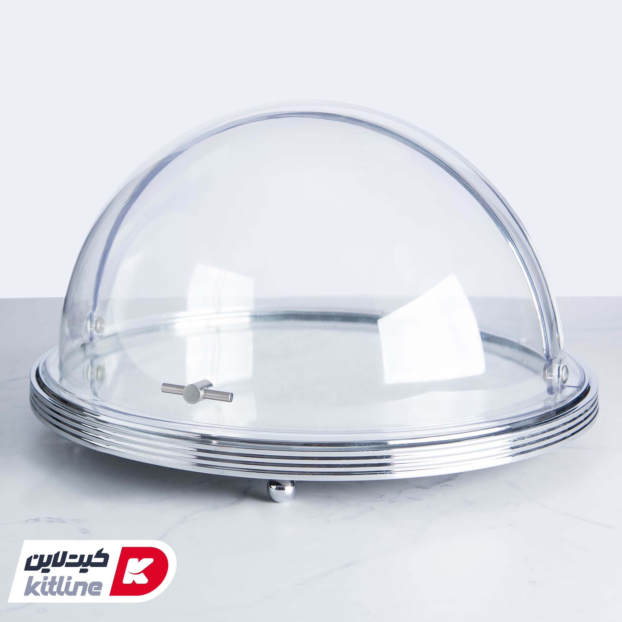 ظرف دسر گرد ۴۸ سانتیمتری استیل همراه با کاور