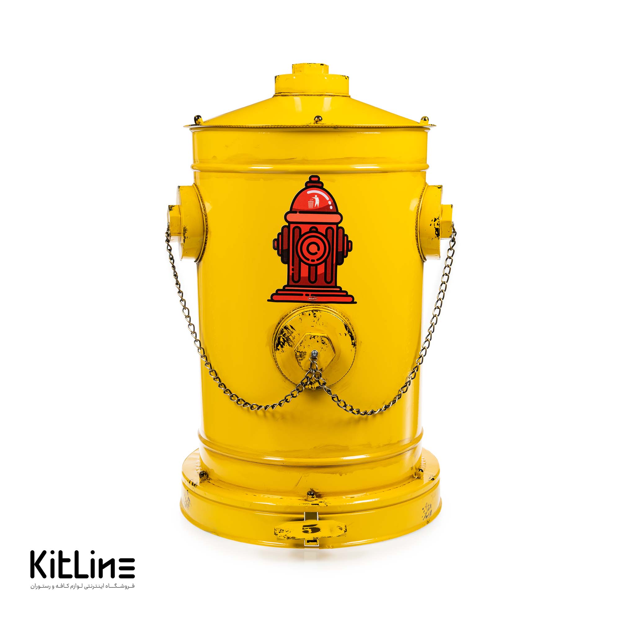 سطل زباله پدالی فلزی طرح شیر فلکه آتش نشانی زرد