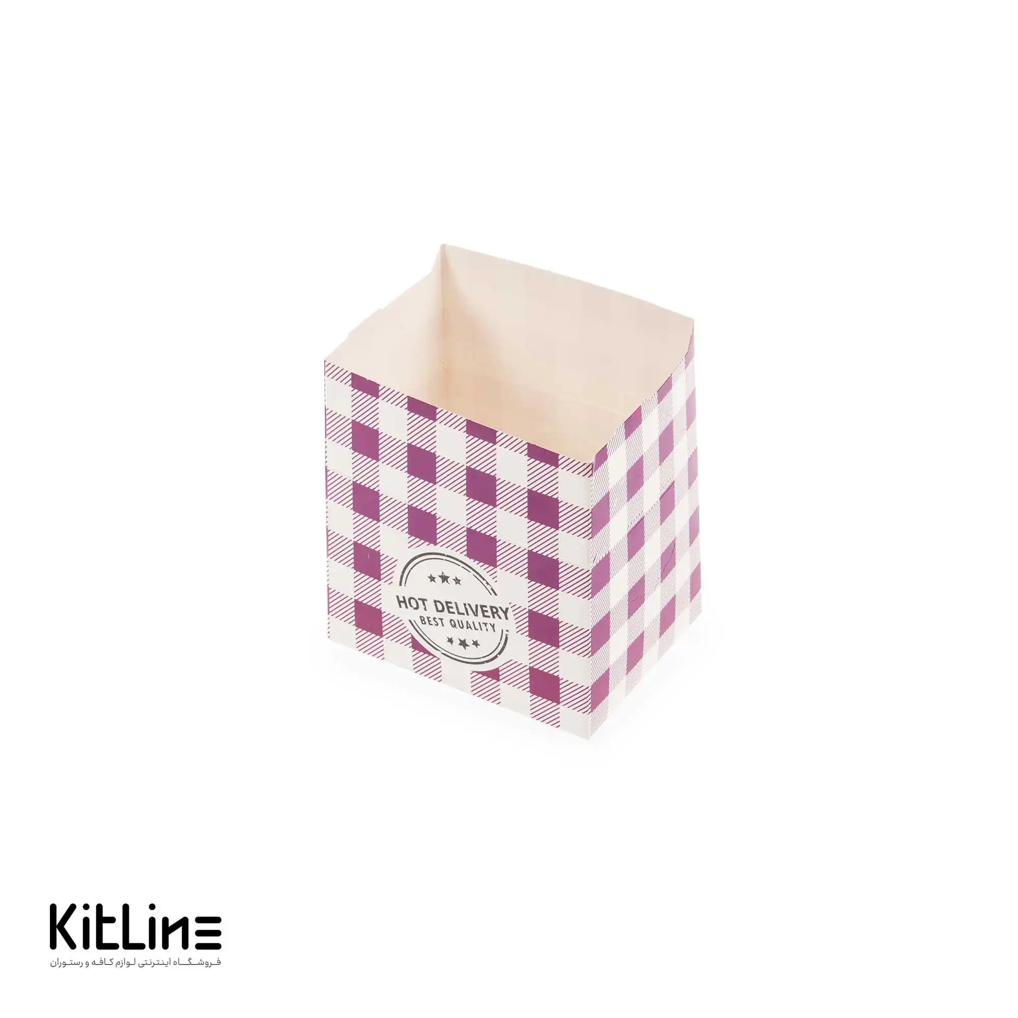 جعبه سیب زمینی یکبار مصرف کاغذی ایندربرد ۹.۵×۱۲ سانتیمتری شطرنجی بنفش (کارتن ۹۰۰ عددی) - تصویر 3