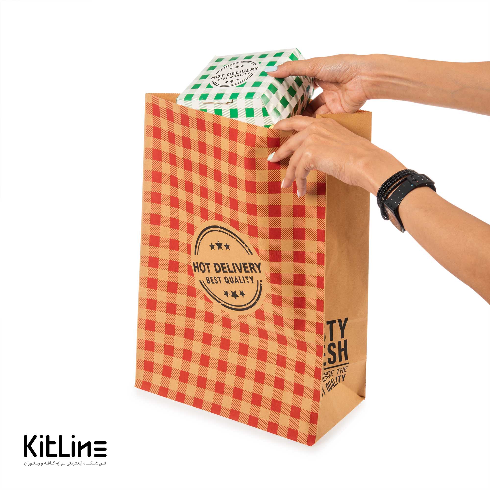 پاکت بیرون بر یکبار مصرف کاغذی کرافت ۲۹×۴۱ سانتیمتری شطرنجی قرمز (کارتن ۲۵۰ عددی) - تصویر 3