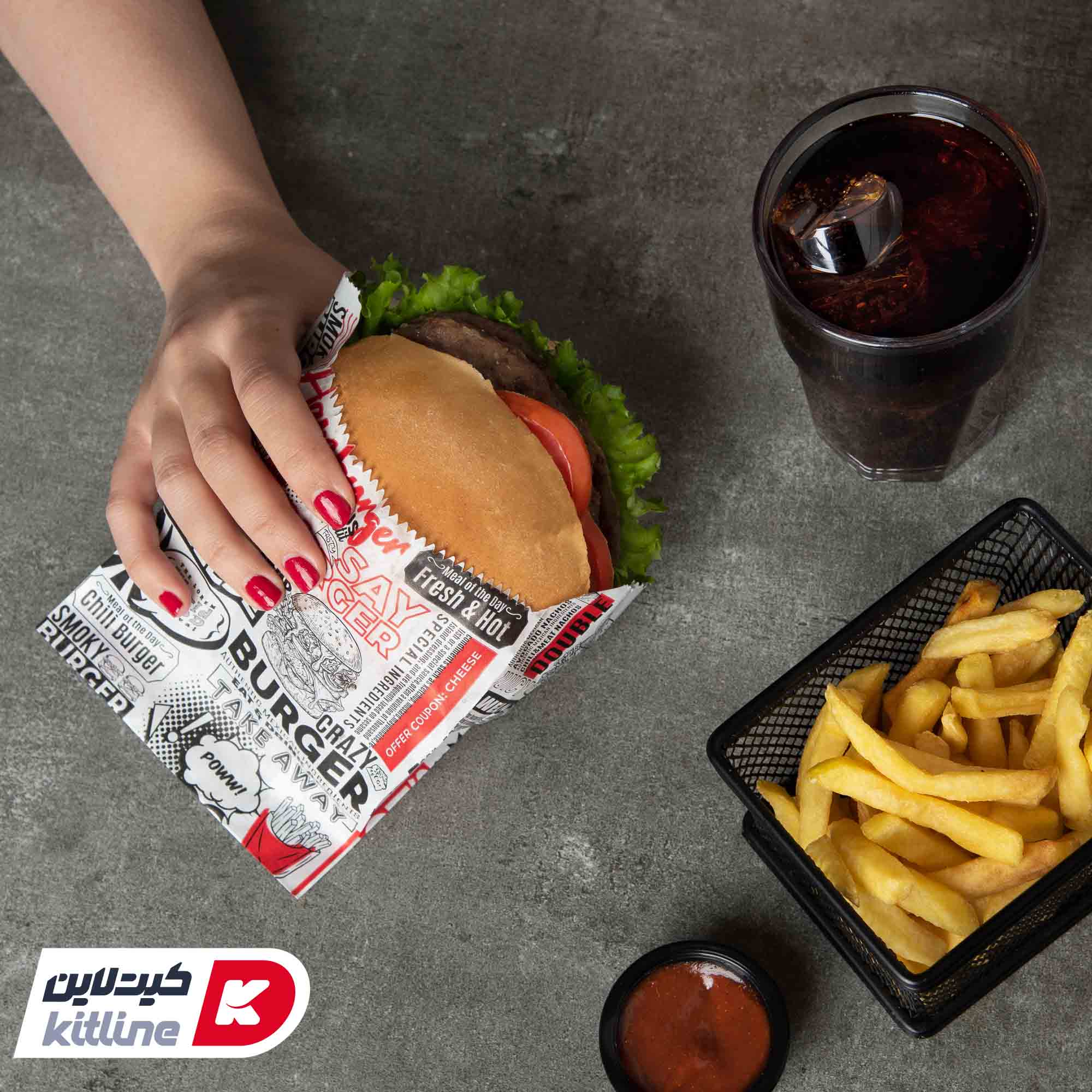 پاکت همبرگر یکبار مصرف مومی ۱۲×۱۷ سانتیمتری روزنامه ای (کارتن ۳۰۰۰ عددی) - تصویر 6