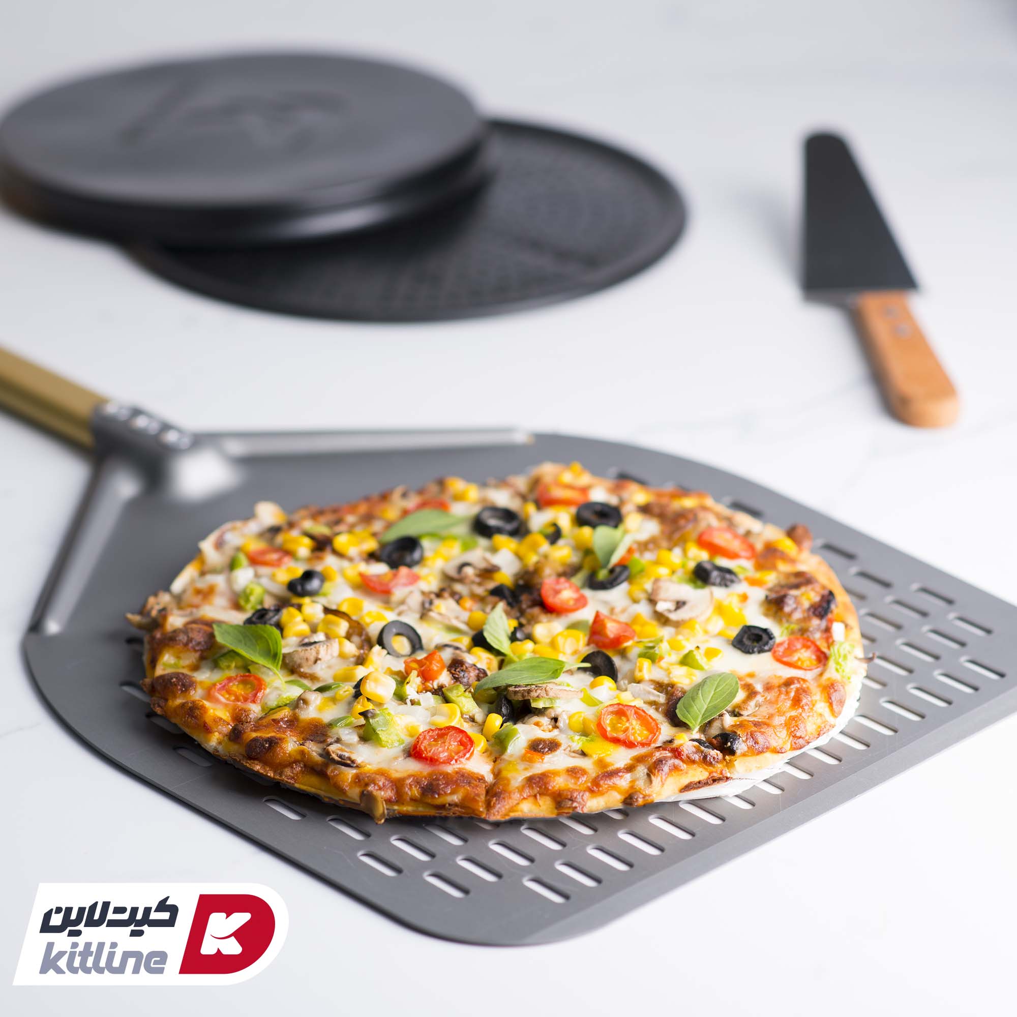 پارو پیتزا پانچ آلومینیومی مستطیلی کف ۵۰، دسته ۱۲۰ سانتیمتر کیچن تک - تصویر 5