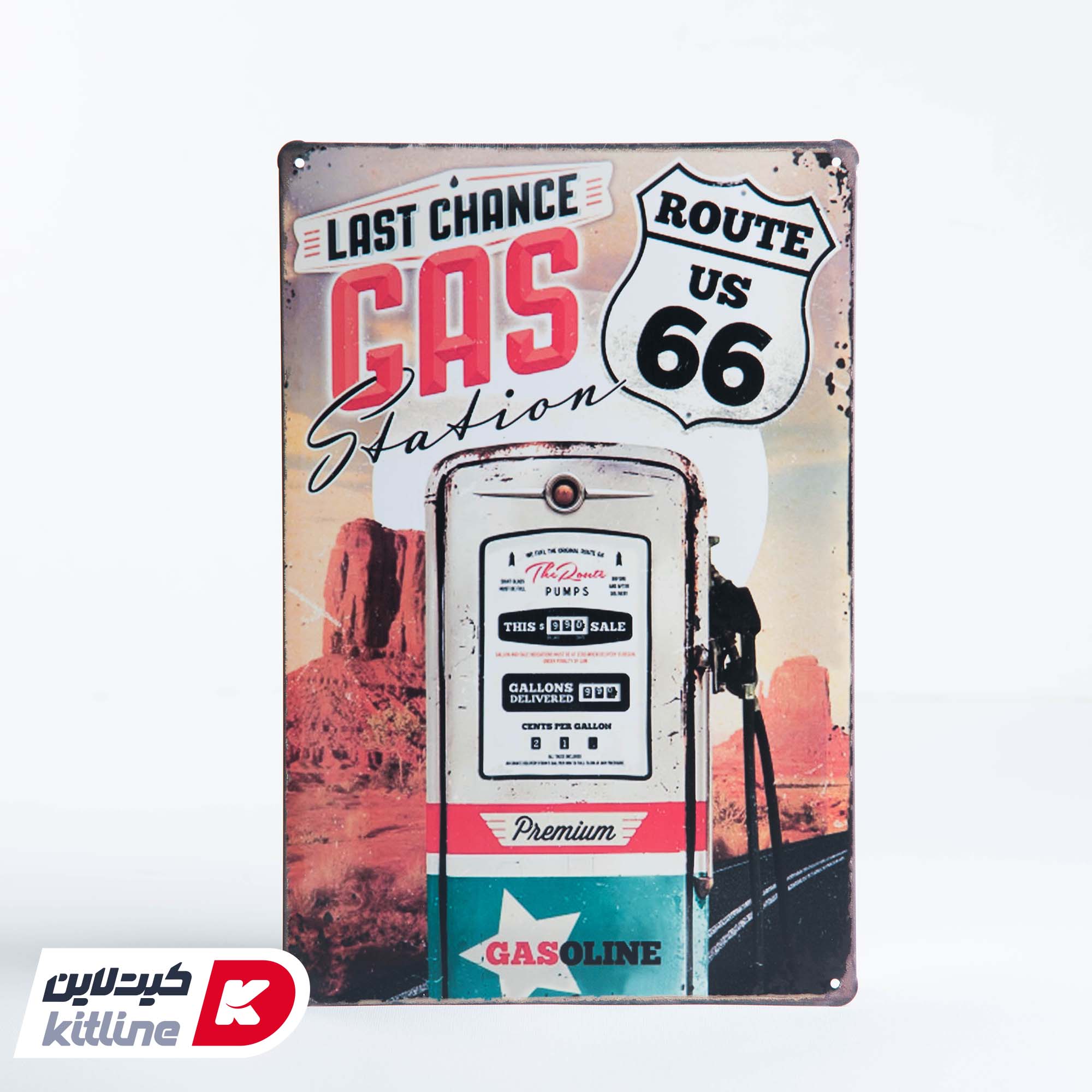 تابلو دیواری ۲۰×۳۰ سانتیمتری استیل طرح LAST CHANCE GAS Station ROUTE US 66