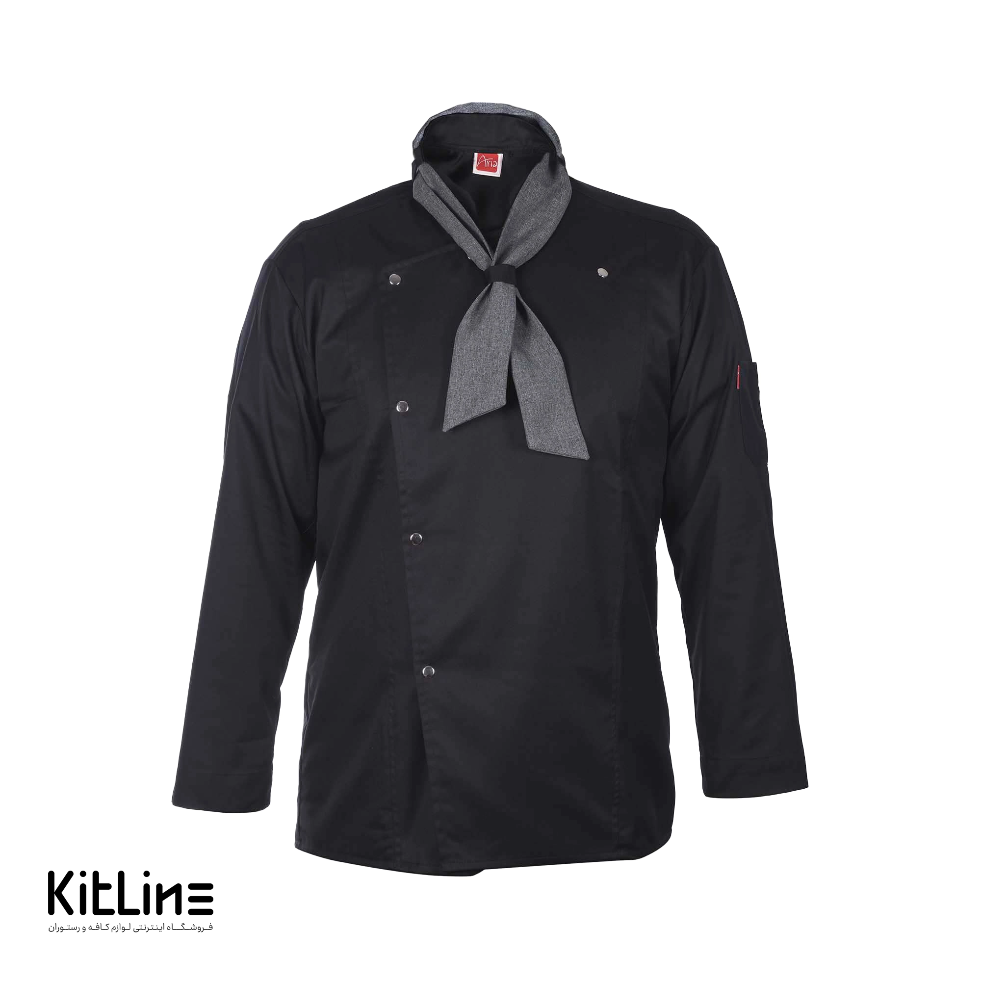 روپوش سرآشپز آستین بلند مشکی همراه با دستمال گردن آریا - تصویر 2