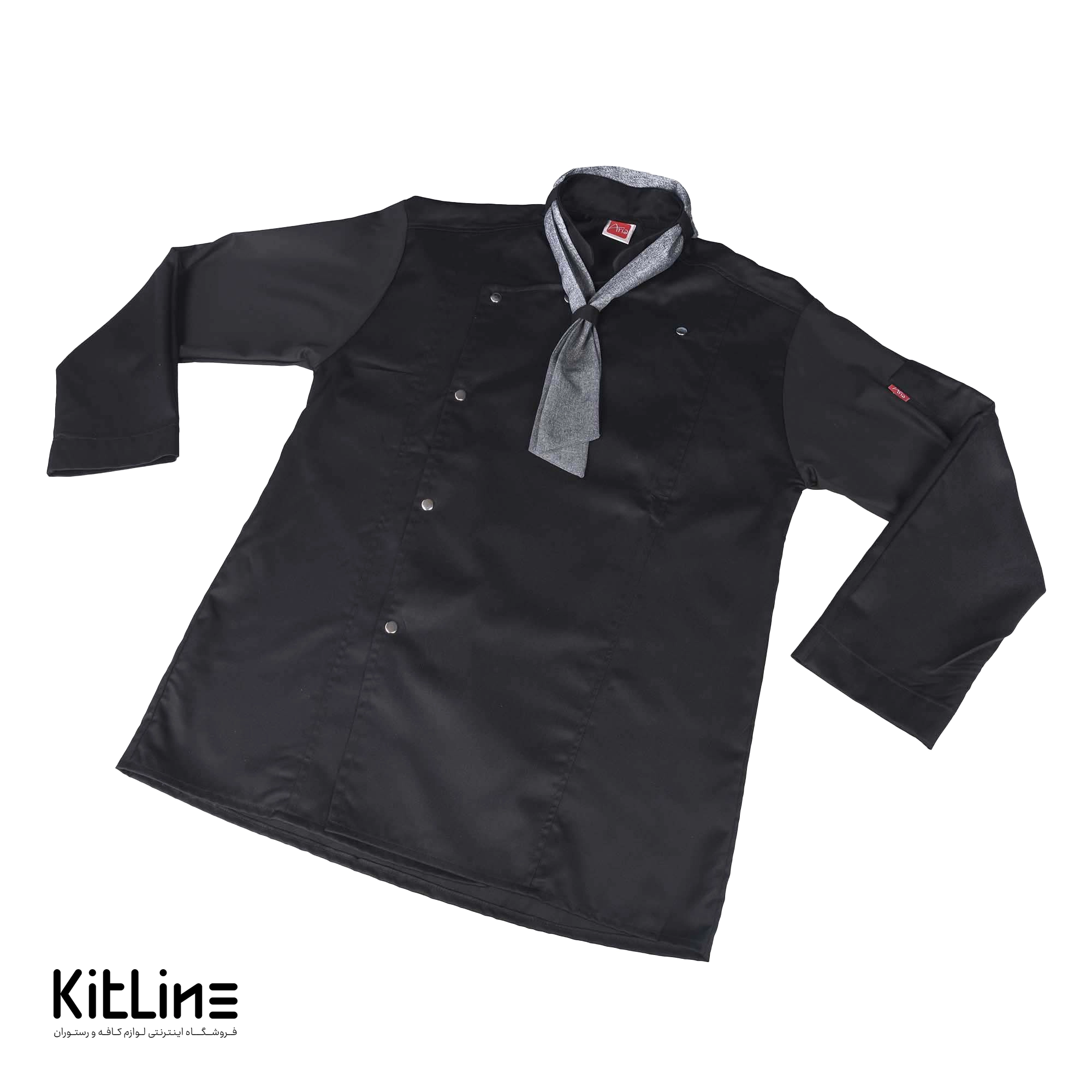 روپوش سرآشپز آستین بلند مشکی همراه با دستمال گردن آریا - تصویر 3