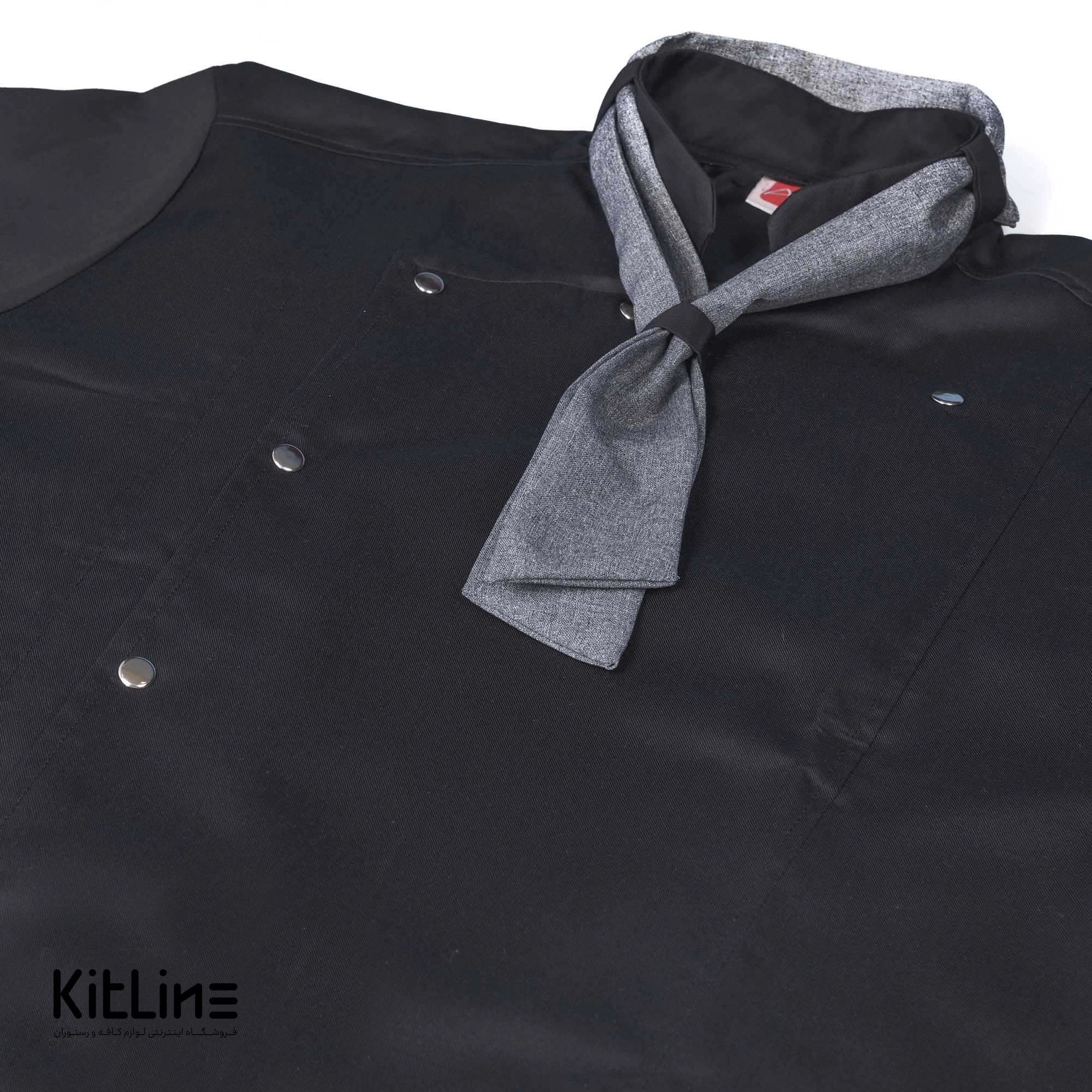 روپوش سرآشپز آستین بلند مشکی همراه با دستمال گردن آریا - تصویر 4