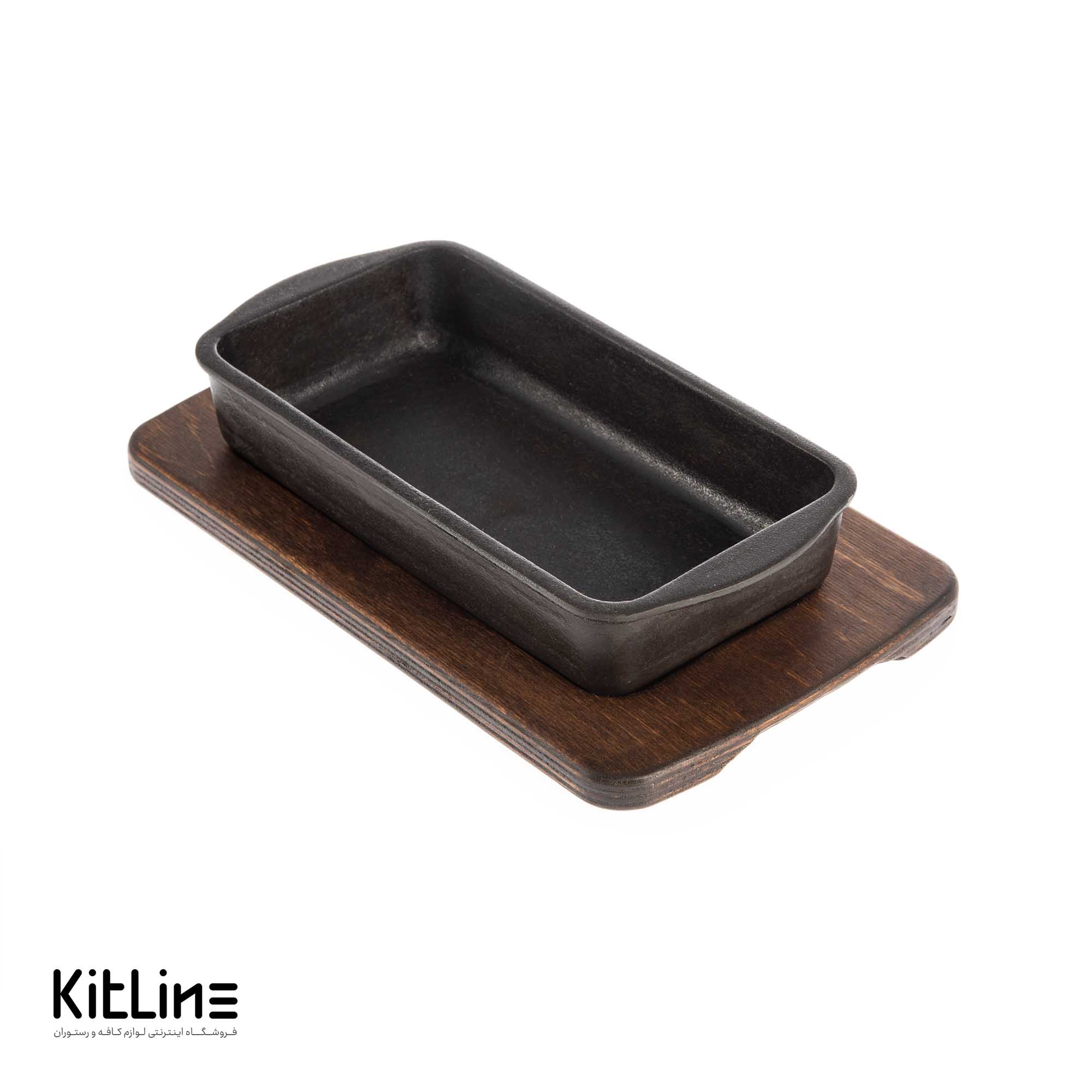 ظرف چدنی مستطیلی ۱۲×۲۴ سانتیمتری به همراه زیره چوبی