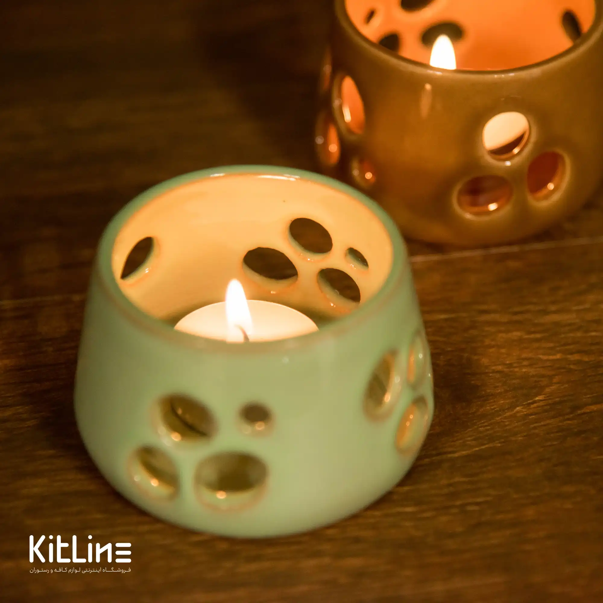 جا شمعی سفالی دست ساز ۵.۵×۷ سانتیمتری سبز روشن - تصویر 5