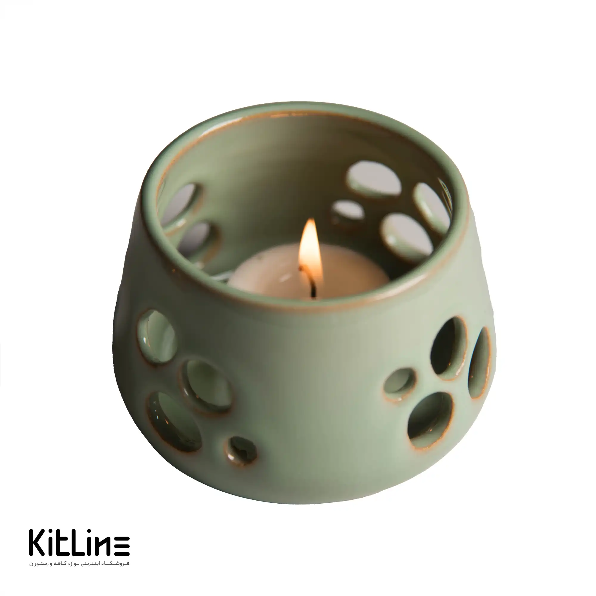 جا شمعی سفالی دست ساز ۵.۵×۷ سانتیمتری سبز روشن - تصویر 6