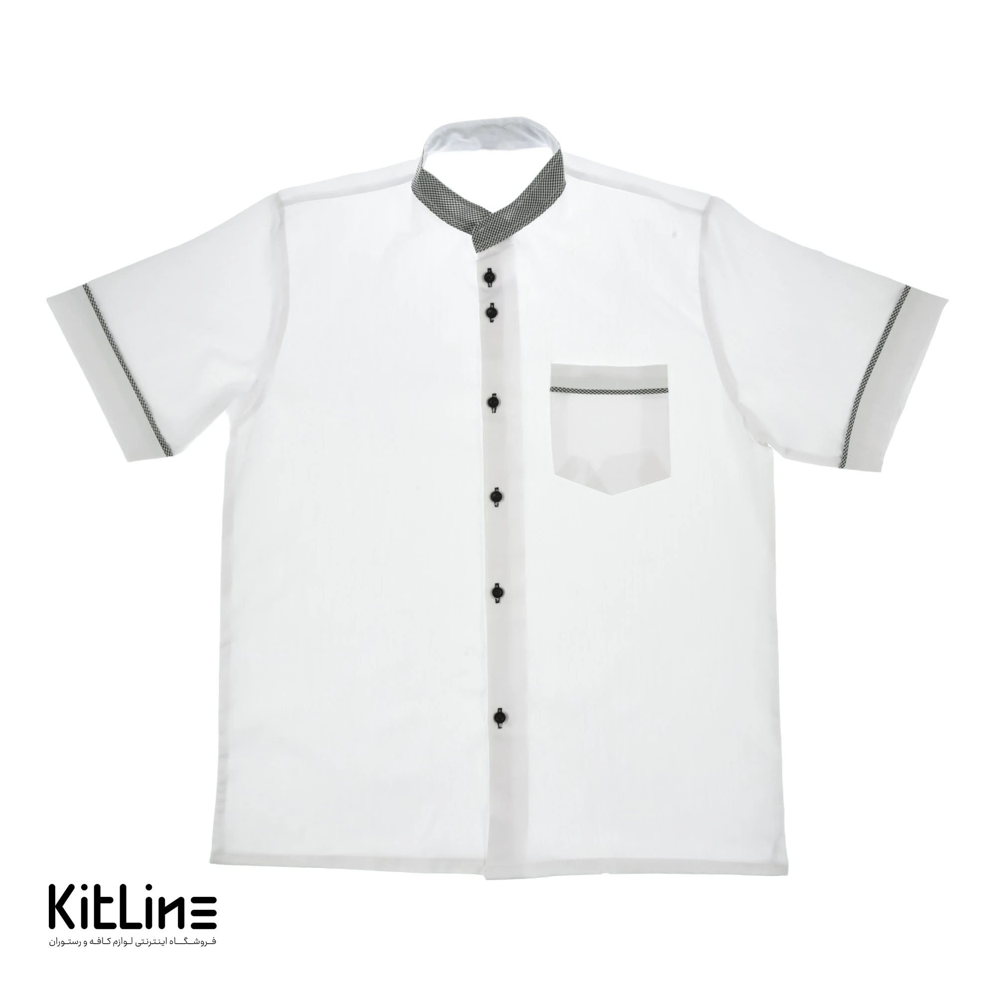 روپوش آستین کوتاه سفيد مغزی چهارخانه تک فرم مدل کارن - تصویر 3