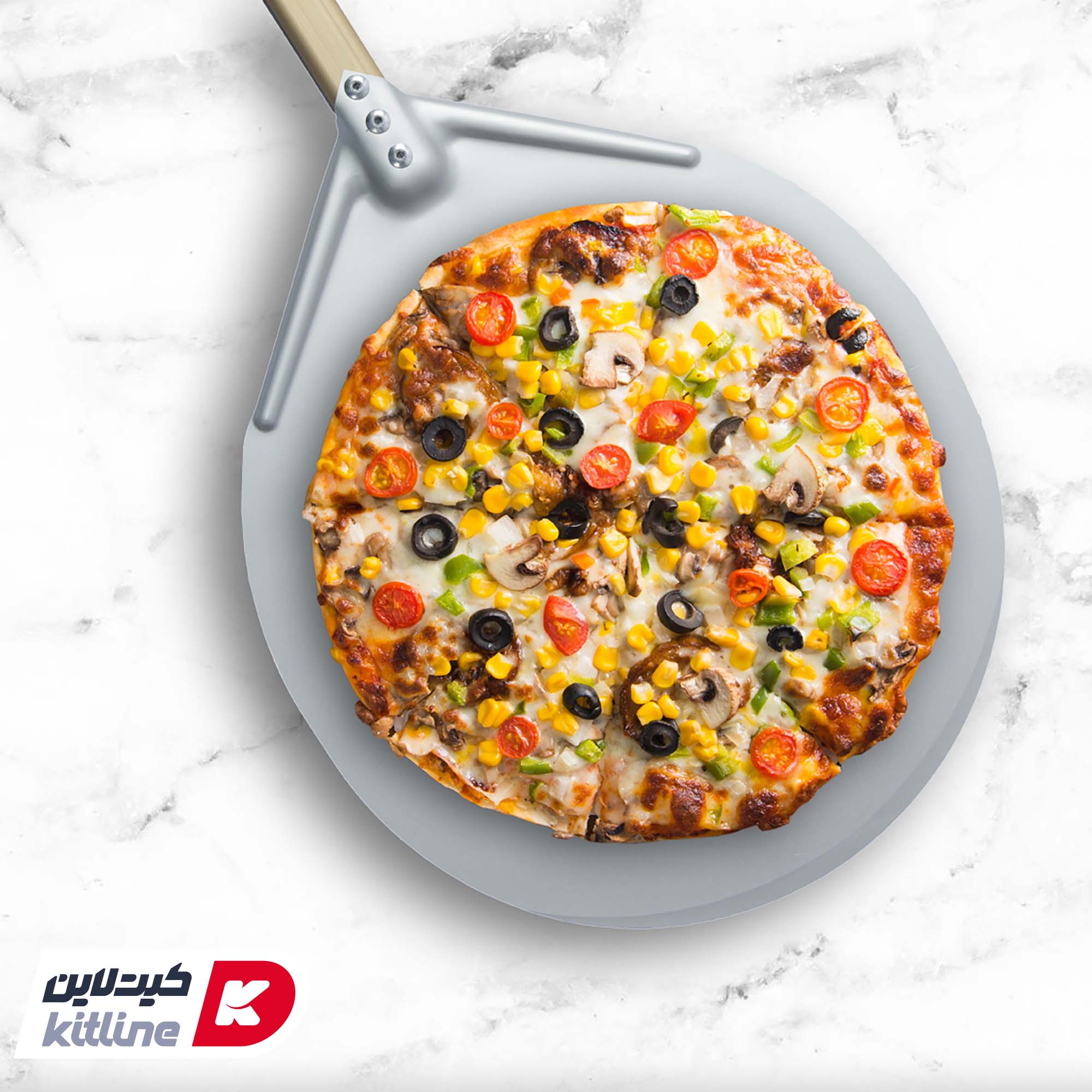 پارو پیتزا آلومینیومی گرد کف ۳۲، دسته ۱۲۰ سانتیمتر کیچن تک - تصویر 5