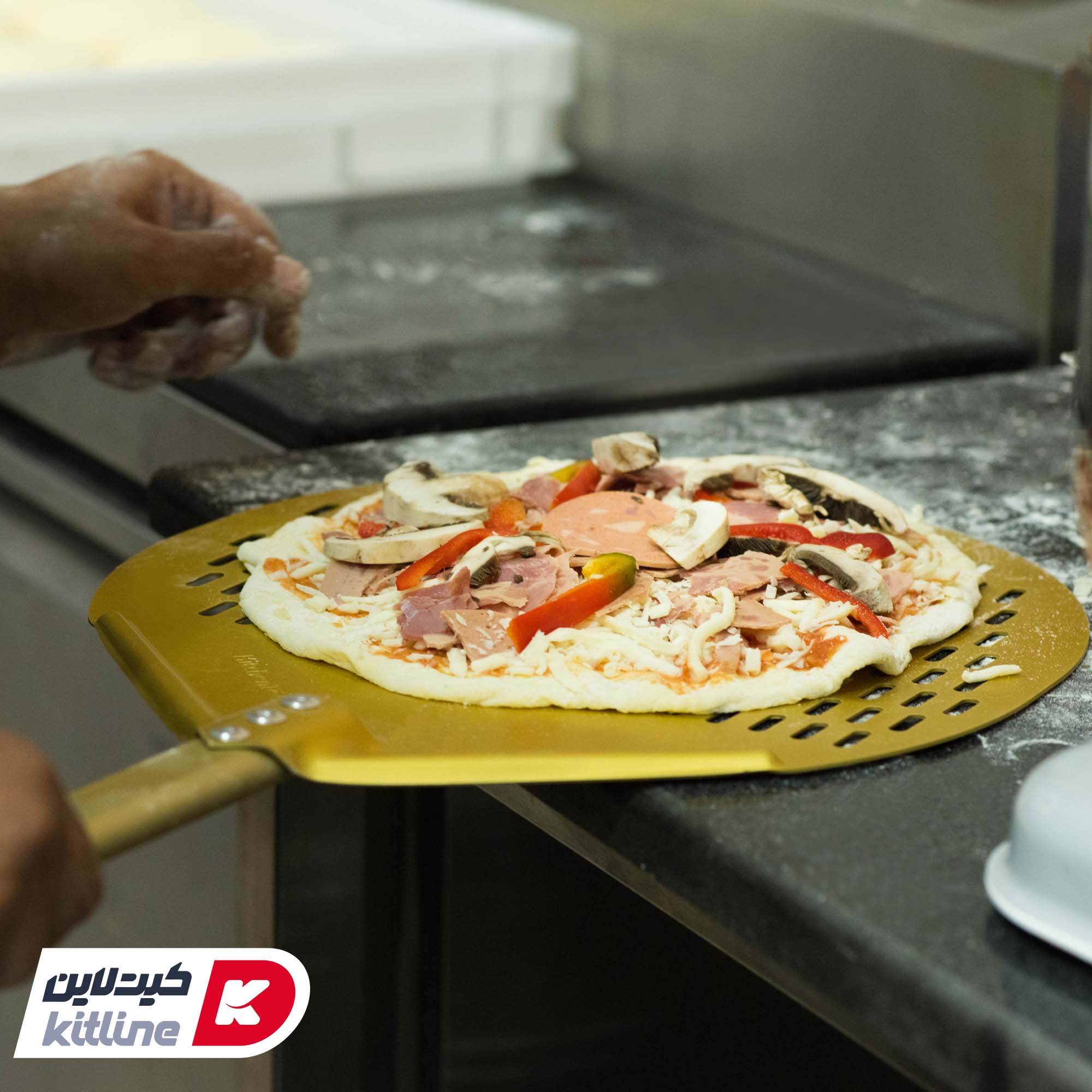 پارو پیتزا طلایی پانچ آلومینیومی گرد کف ۳۷، دسته ۱۲۰ سانتیمتر کیچن تک - تصویر 4