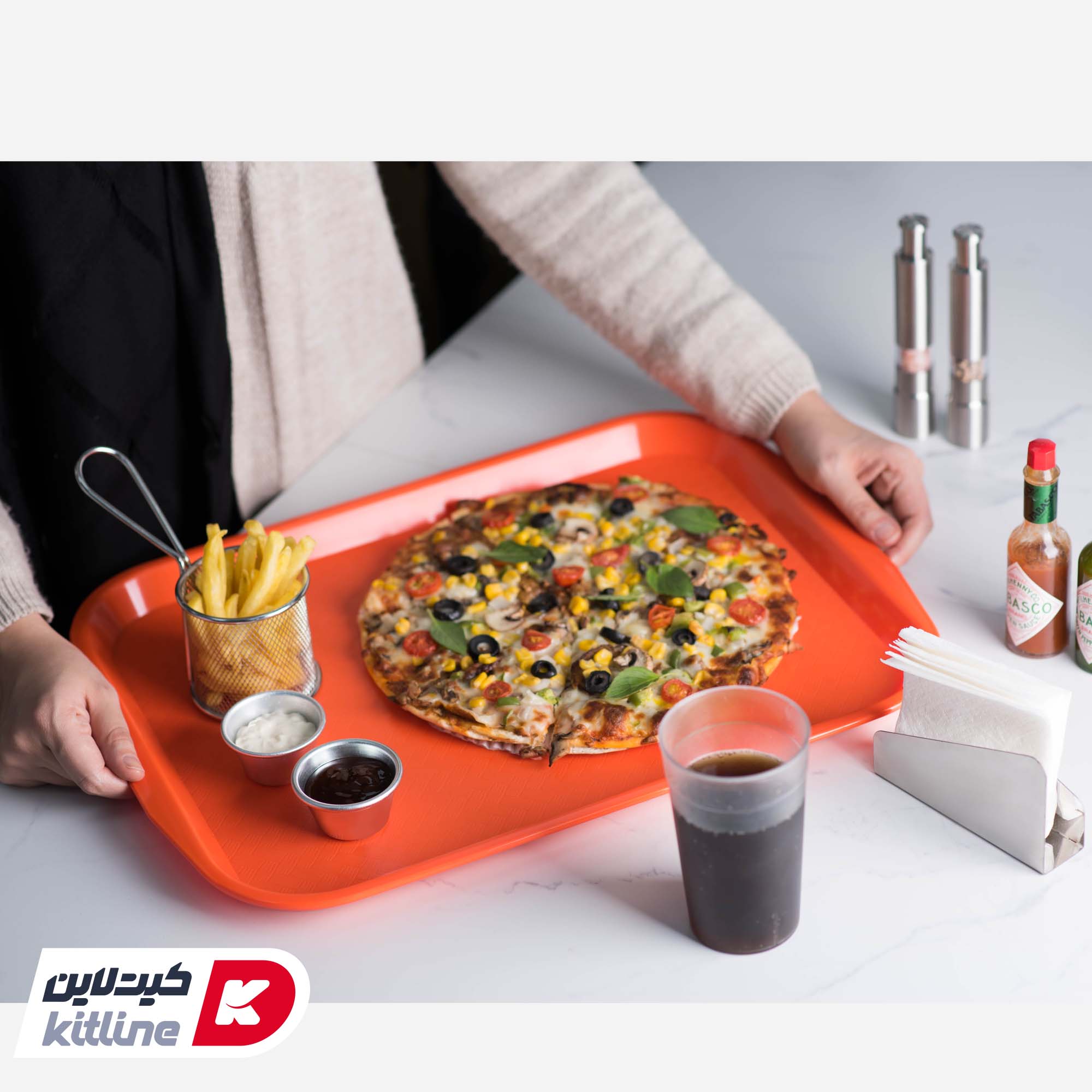 سینی پلی پروپیلن ۴۵x۳۵ سانتیمتری نارنجی کیچن تک - تصویر 4