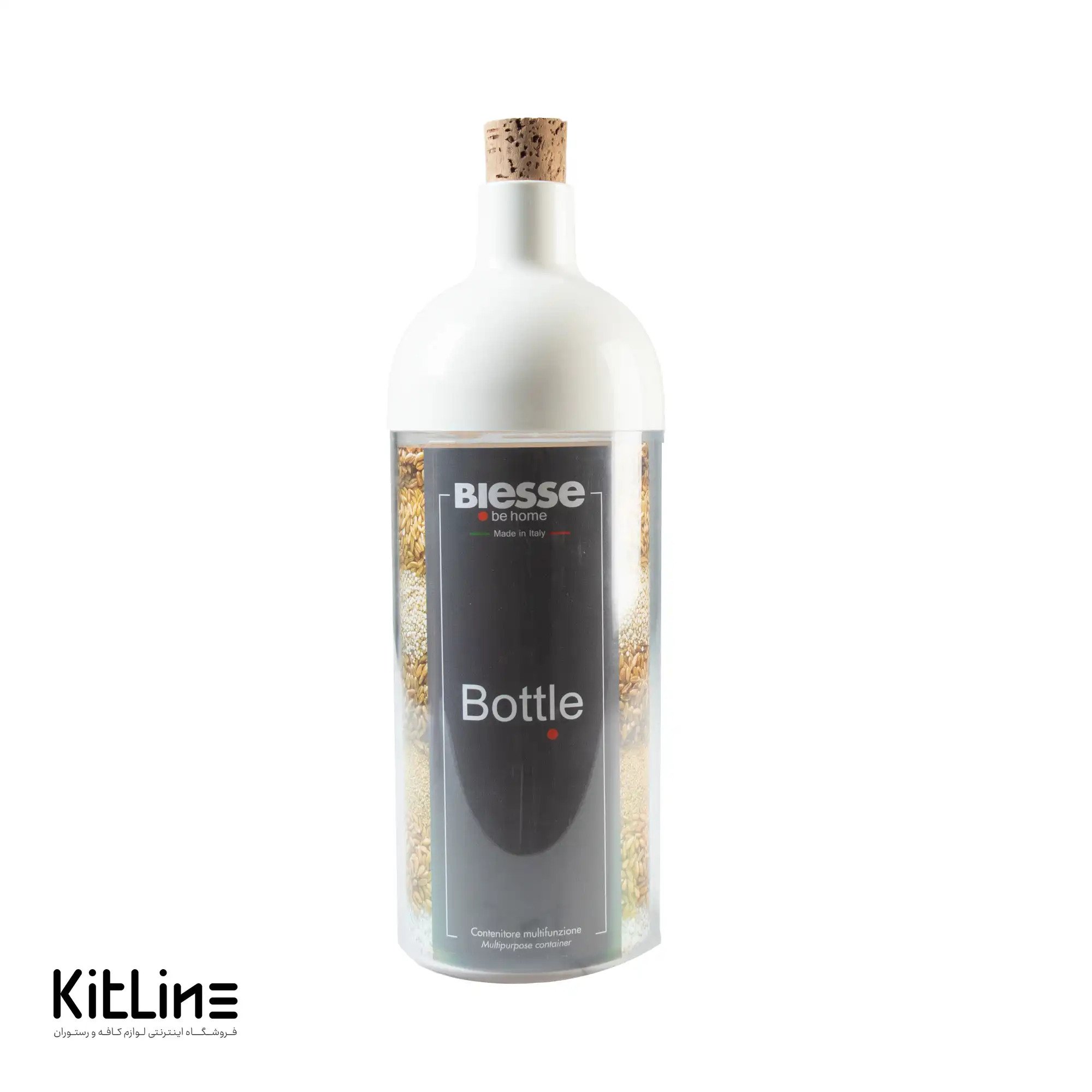 بانکه پلاستیکی ۹۰۰ میلی‌لیتری سفید با درب چوب پنبه بیسه (Biesse)