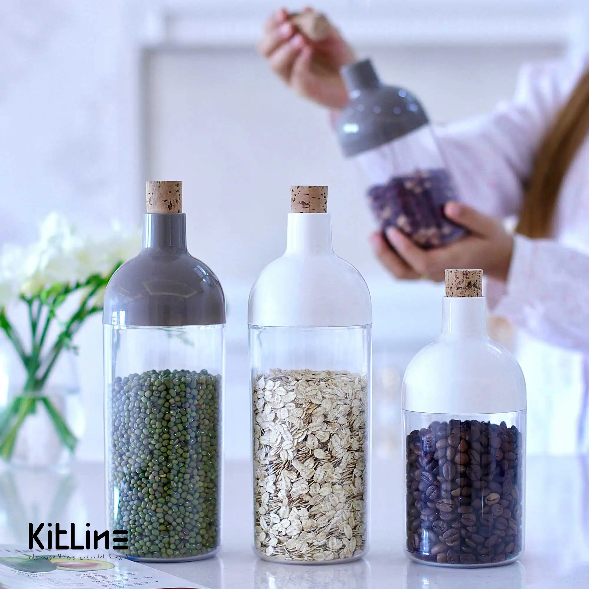 بانکه پلاستیکی ۹۰۰ میلیلیتری سفید با درب چوب پنبه بیسه (Biesse) - تصویر 6