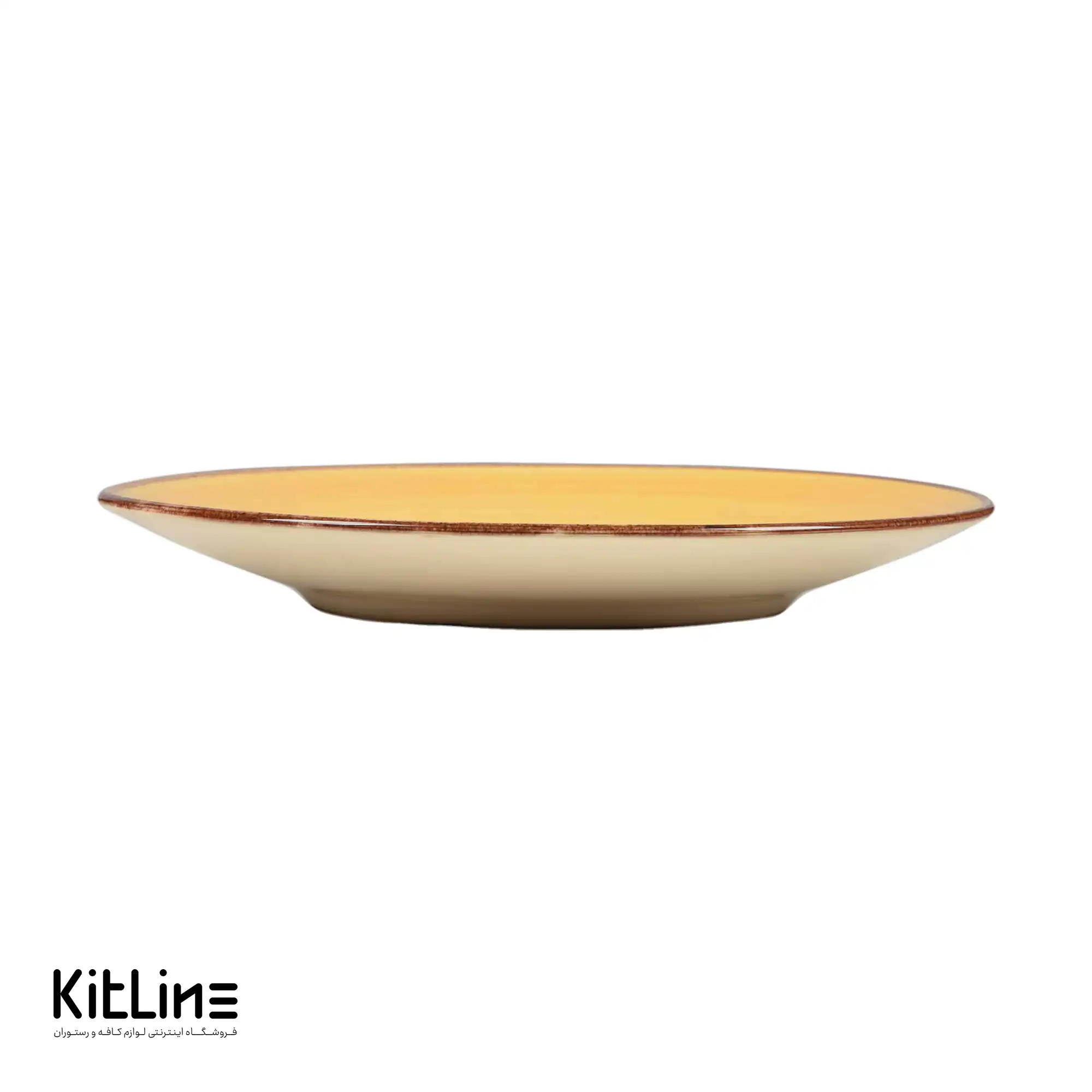 بشقاب تخت سرامیکی ۲۵ سانتیمتری زرد نارنجی باند دار - تصویر 3