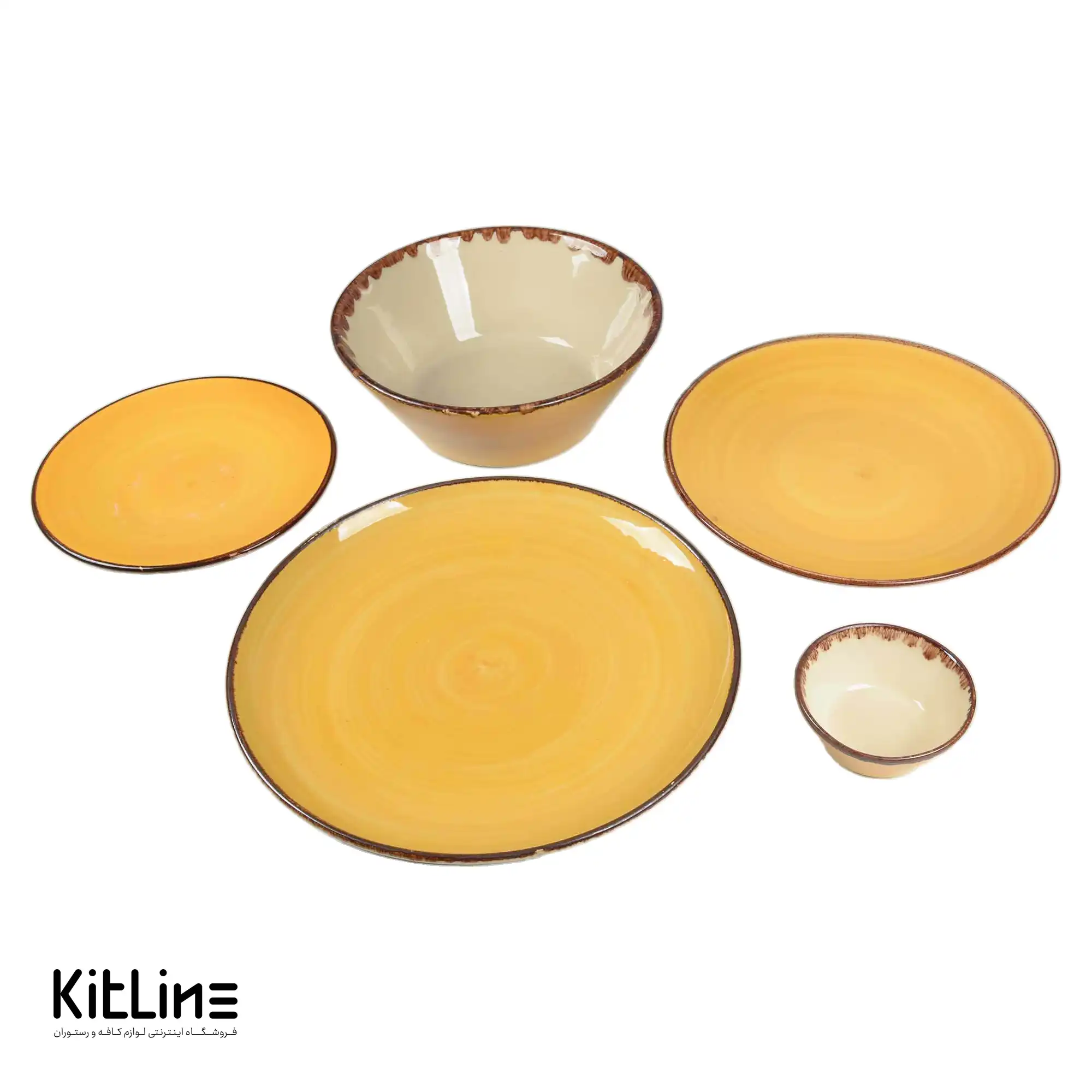 بشقاب تخت سرامیکی ۲۵ سانتیمتری زرد نارنجی باند دار - تصویر 5