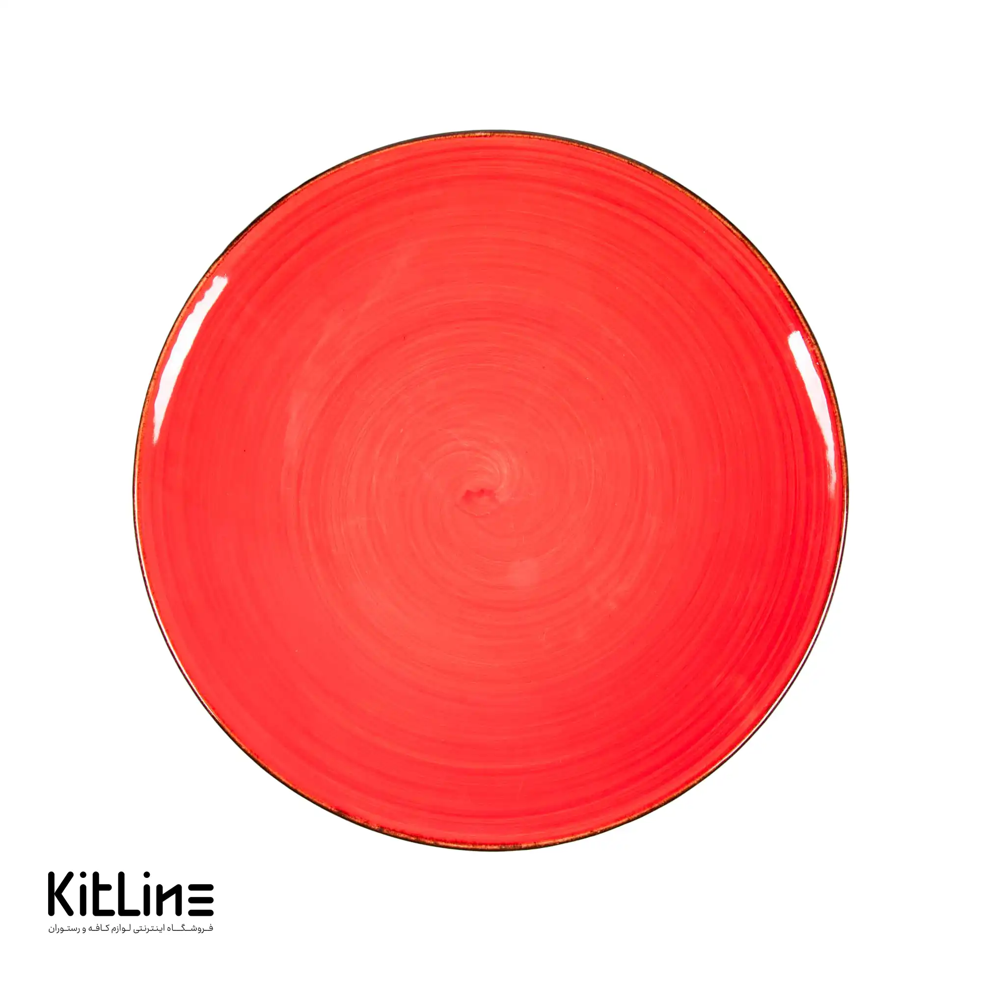 بشقاب تخت سرامیکی ۲۵ سانتیمتری قرمز باند دار