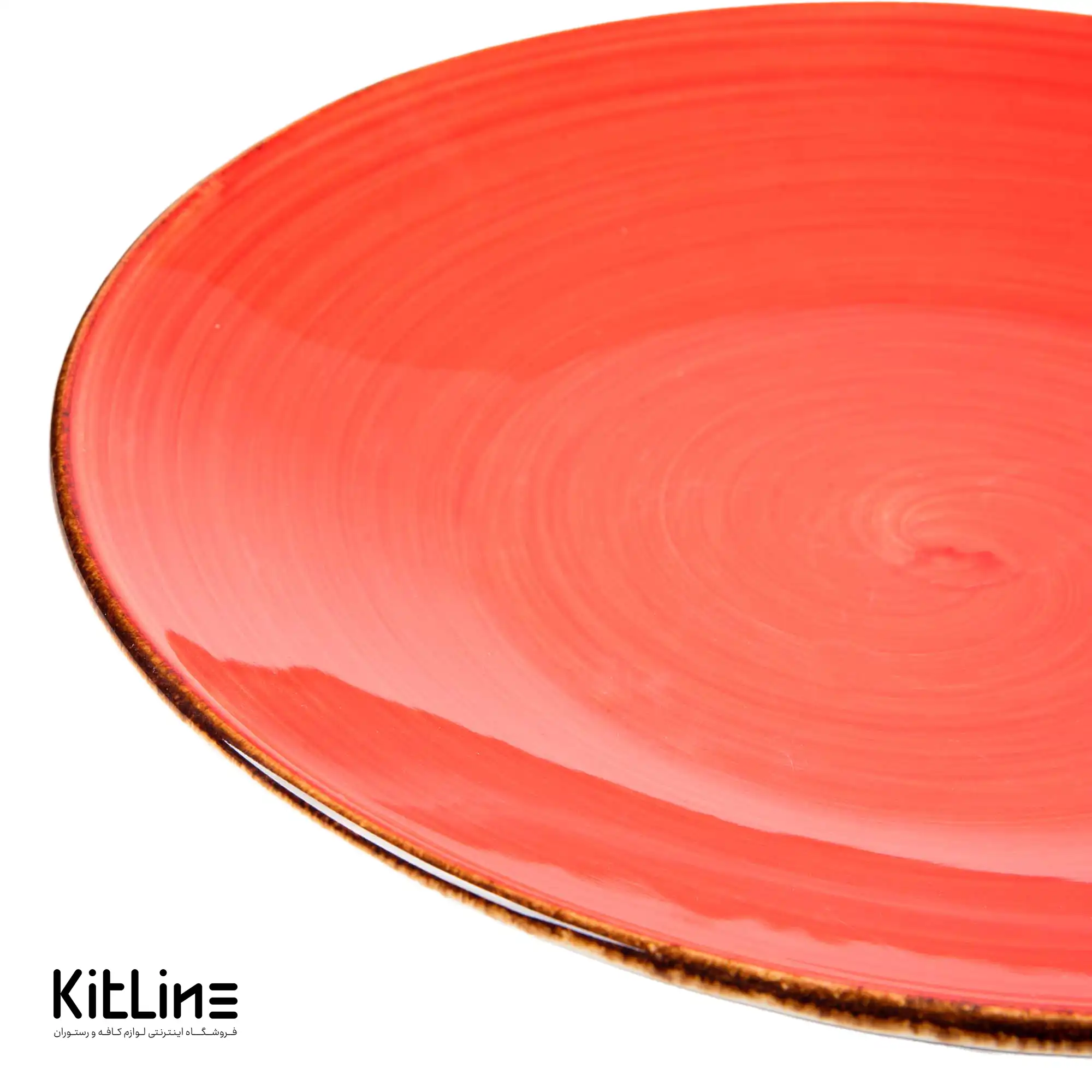 بشقاب تخت سرامیکی ۲۵ سانتیمتری قرمز باند دار - تصویر 3