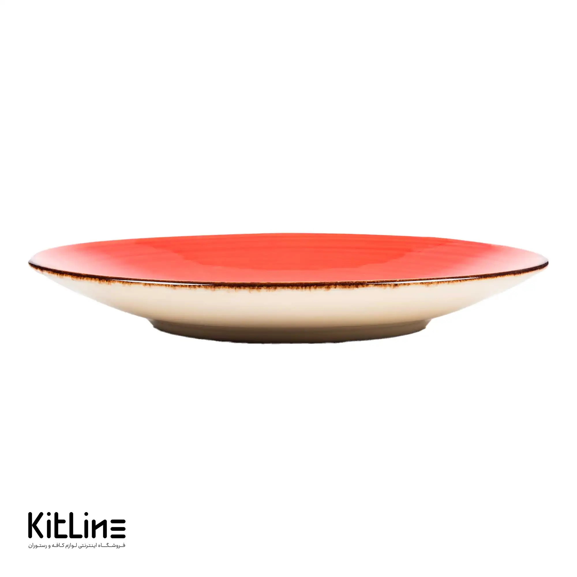 بشقاب تخت سرامیکی ۲۵ سانتیمتری قرمز باند دار - تصویر 4