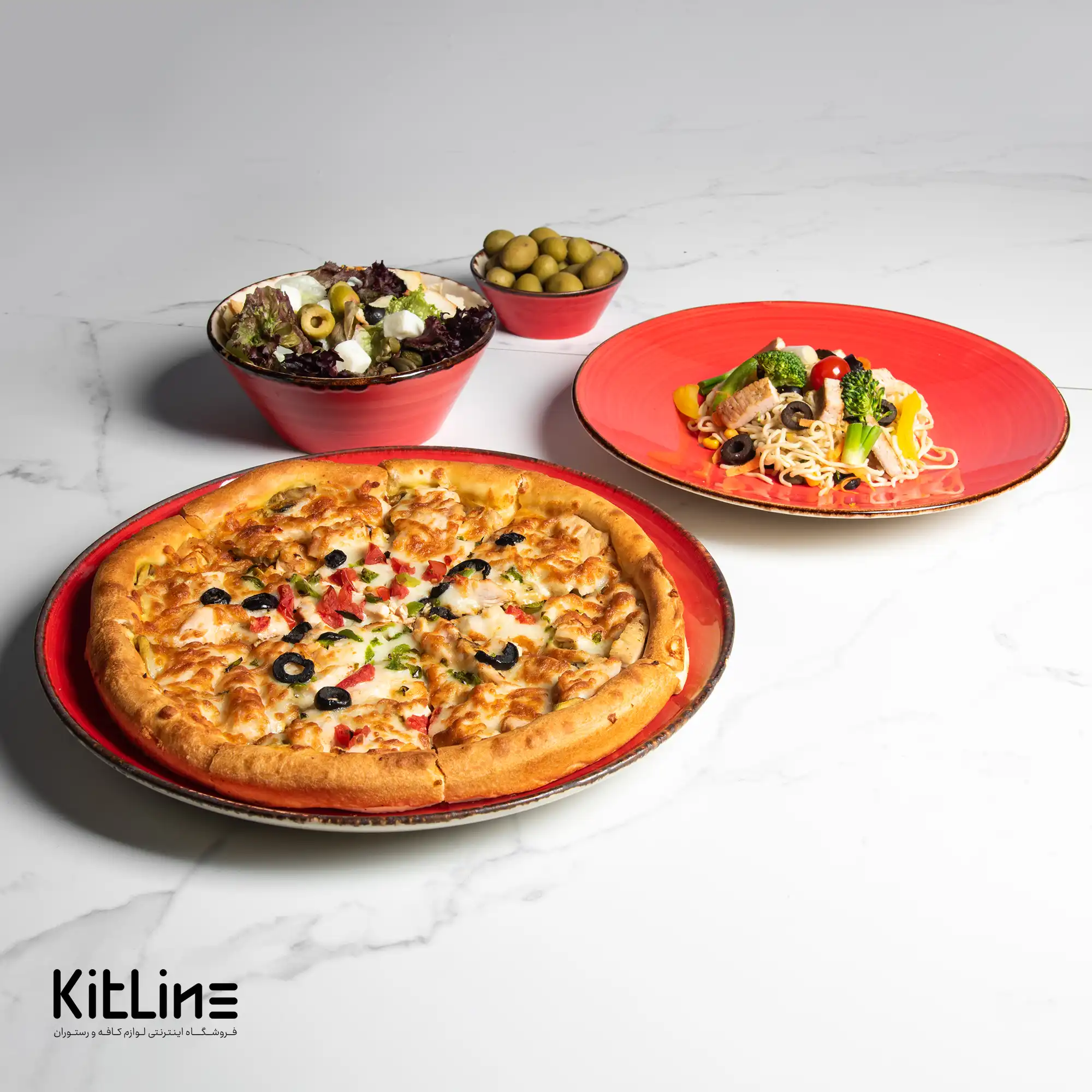 بشقاب تخت سرامیکی ۲۵ سانتیمتری قرمز باند دار - تصویر 9