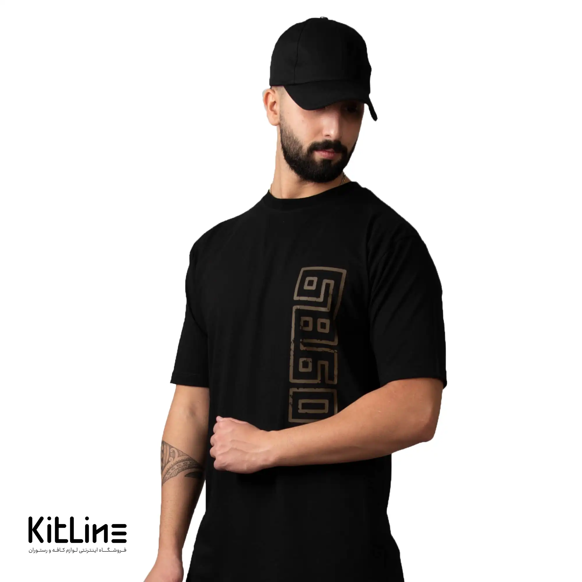 تیشرت آستین کوتاه مشکی طرح کلمه قهوه آرت آویز - تصویر 5