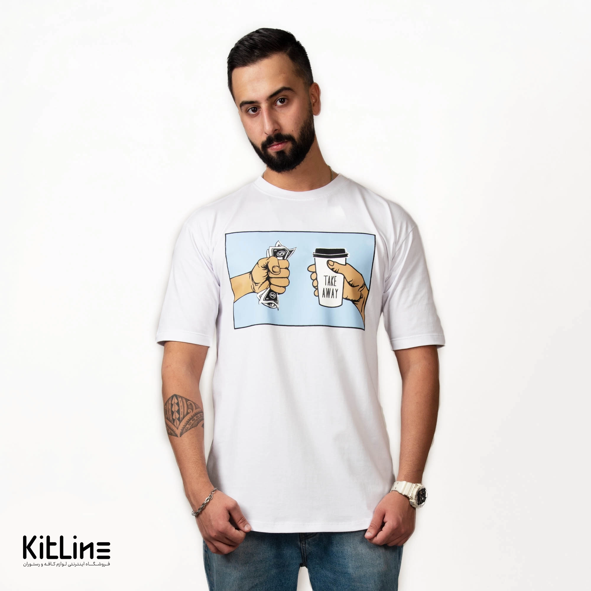تیشرت آستین کوتاه سفيد طرح آفرينش آرت آویز - تصویر 4