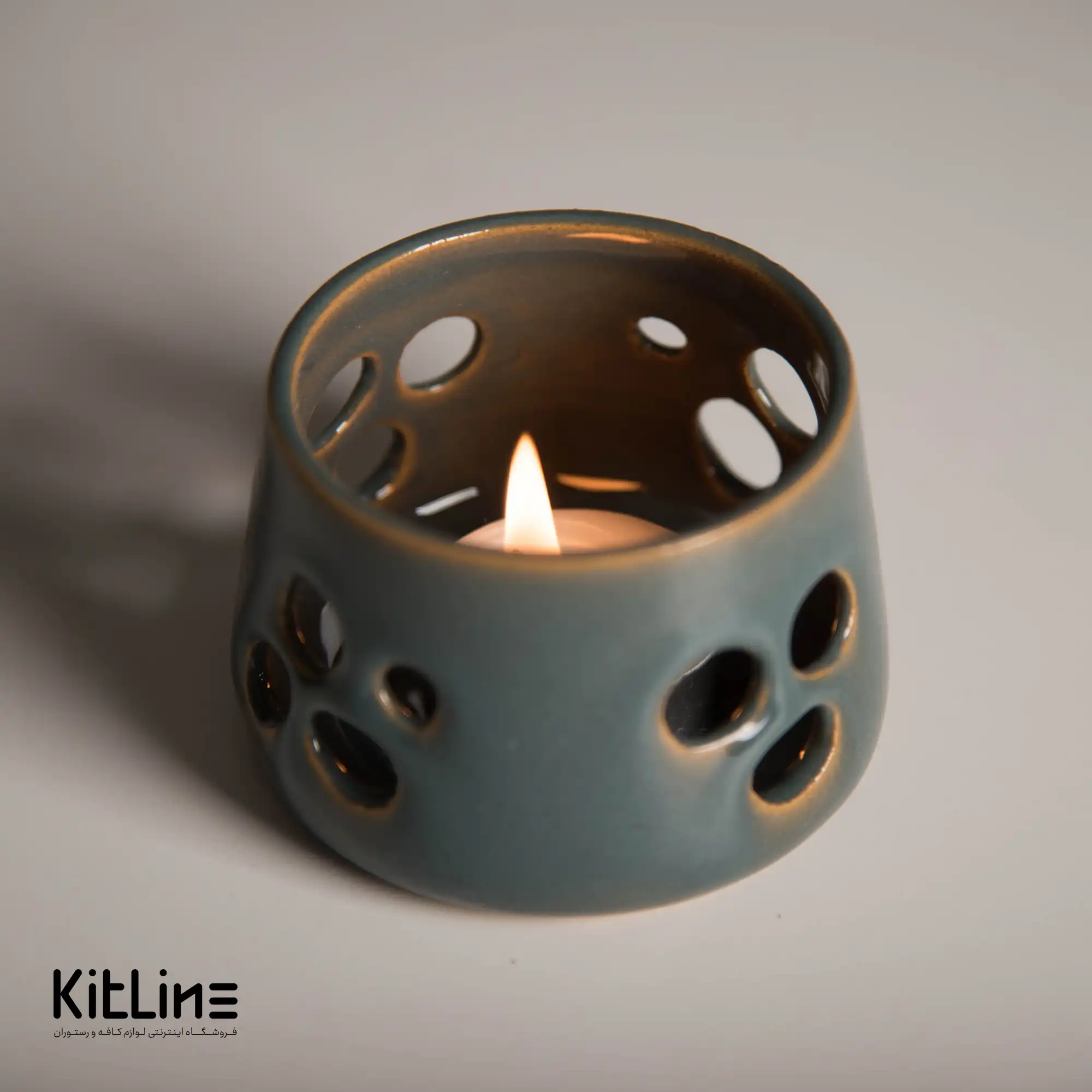 جا شمعی سفالی دست ساز ۵.۵×۷ سانتیمتری سبز تیره - تصویر 4