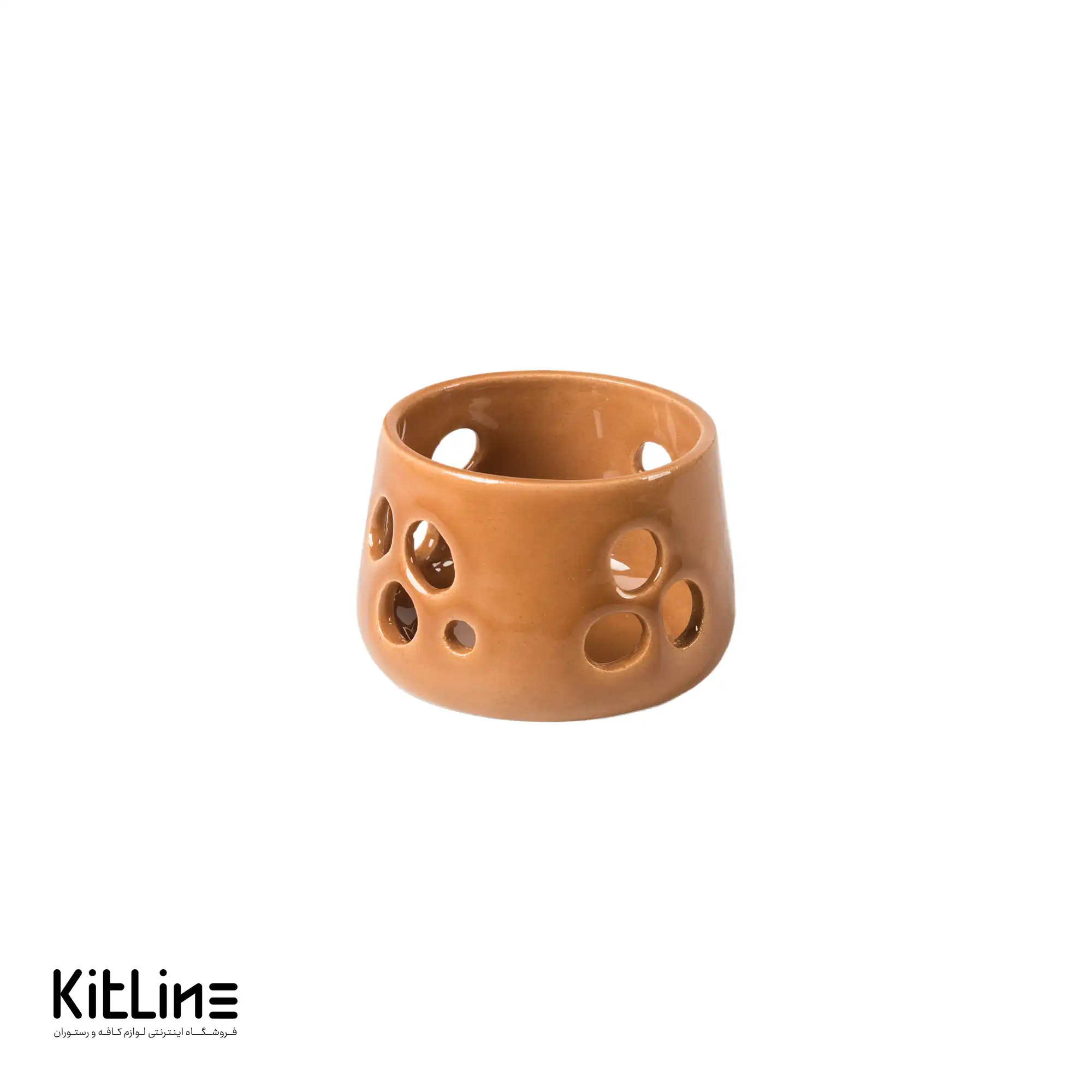 جا شمعی سفالی دست ساز ۵.۵×۷ سانتیمتری قهوه ای