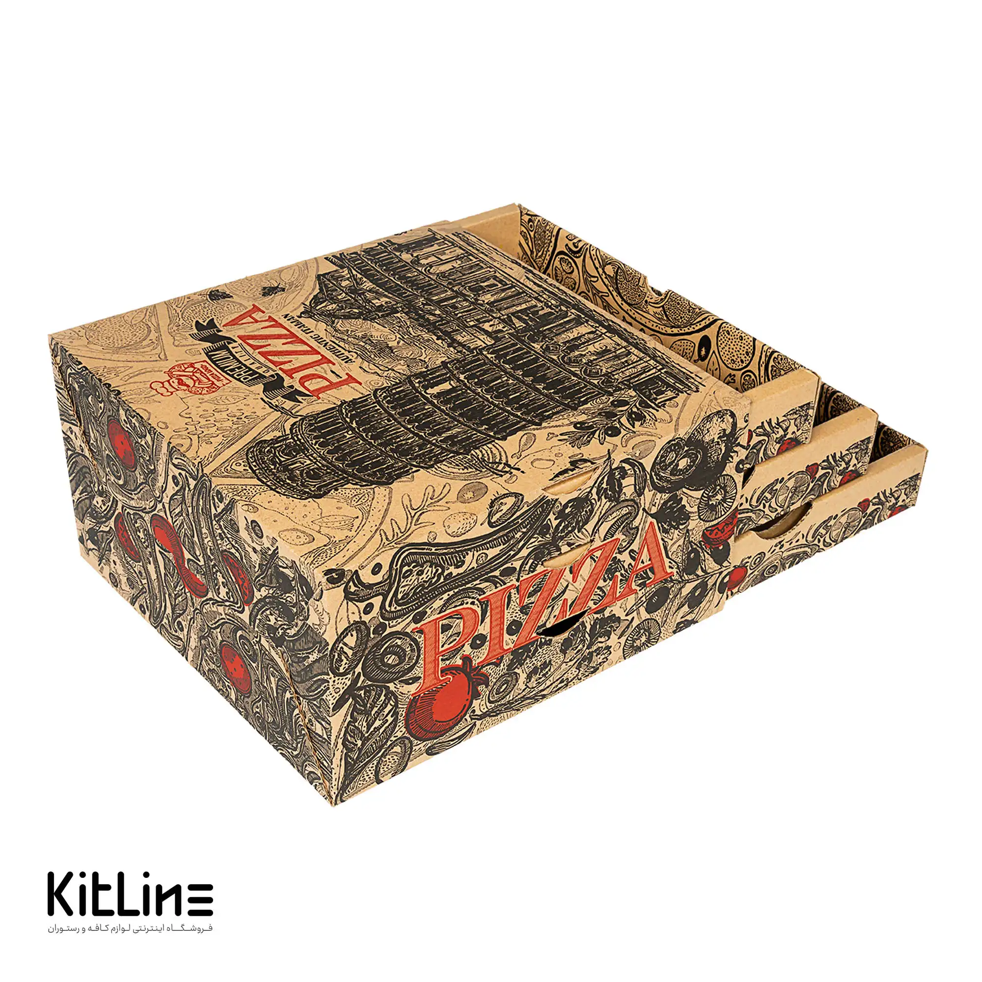 جعبه پیتزا طبقاتی کاغذی ۲۷ سانتیمتری طرح پیزا (کارتن ۵۰ عددی) - تصویر 4