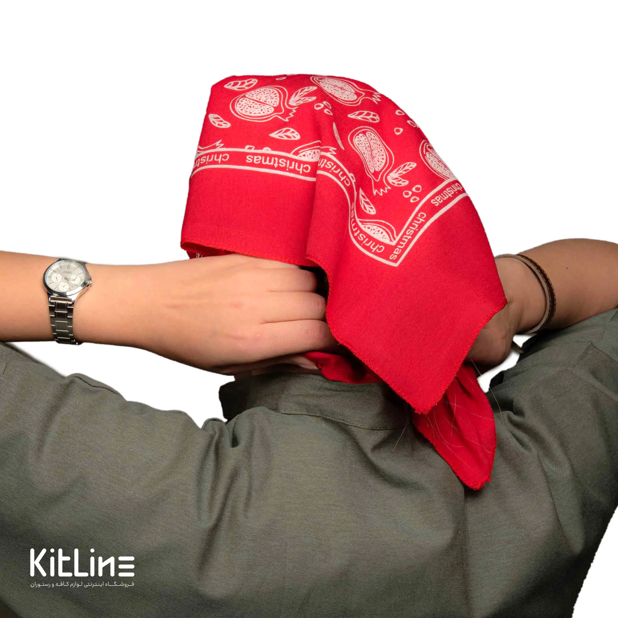 دستمال سر قرمز طرح انار - تصویر 7