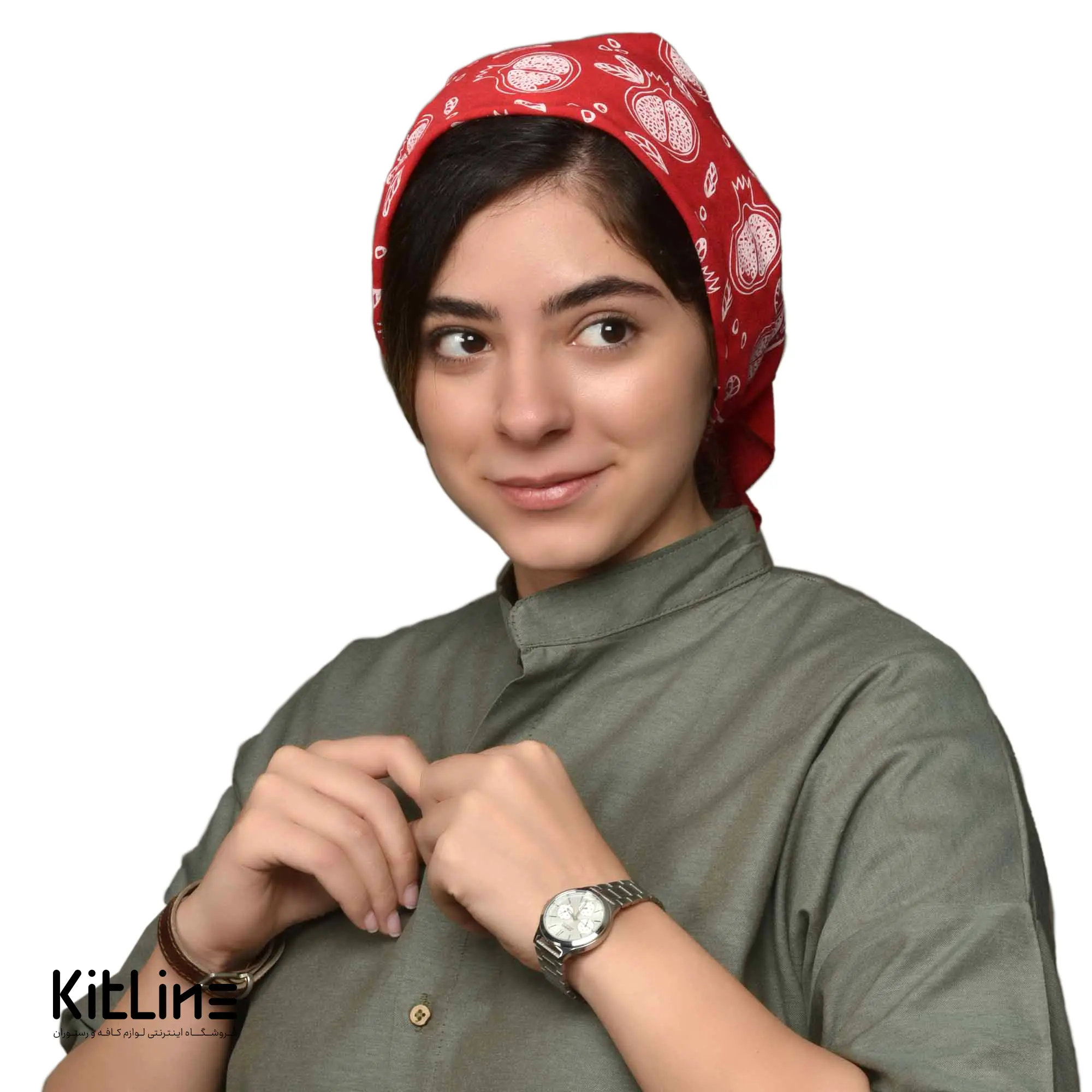 دستمال سر قرمز طرح انار