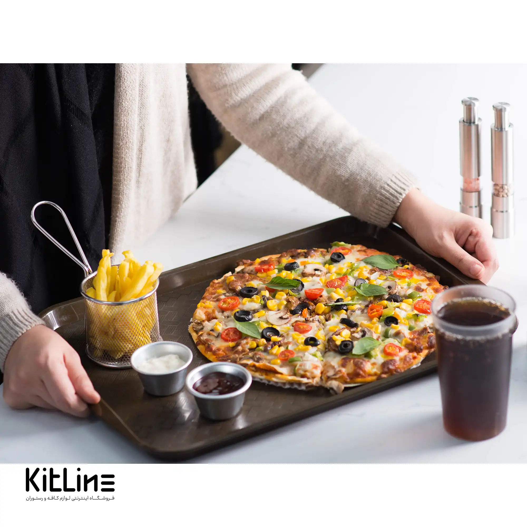 سینی پلی پروپیلن ۴۰x۳۰ سانتیمتری قهوه ای روشن کیچن تک - تصویر 4