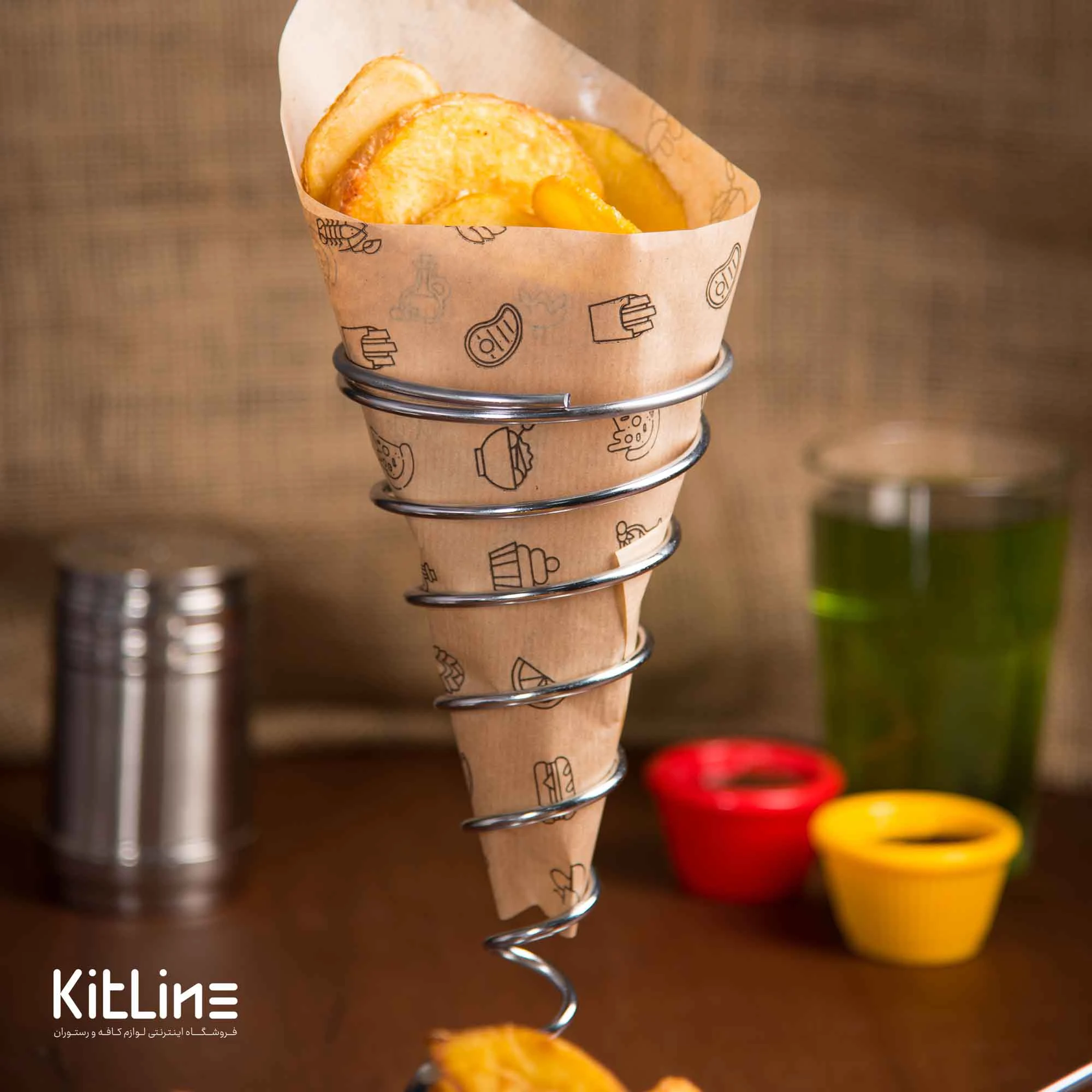 ظرف سرو سیب زمینی قیفی تکی فلزی کیچن تک - تصویر 4