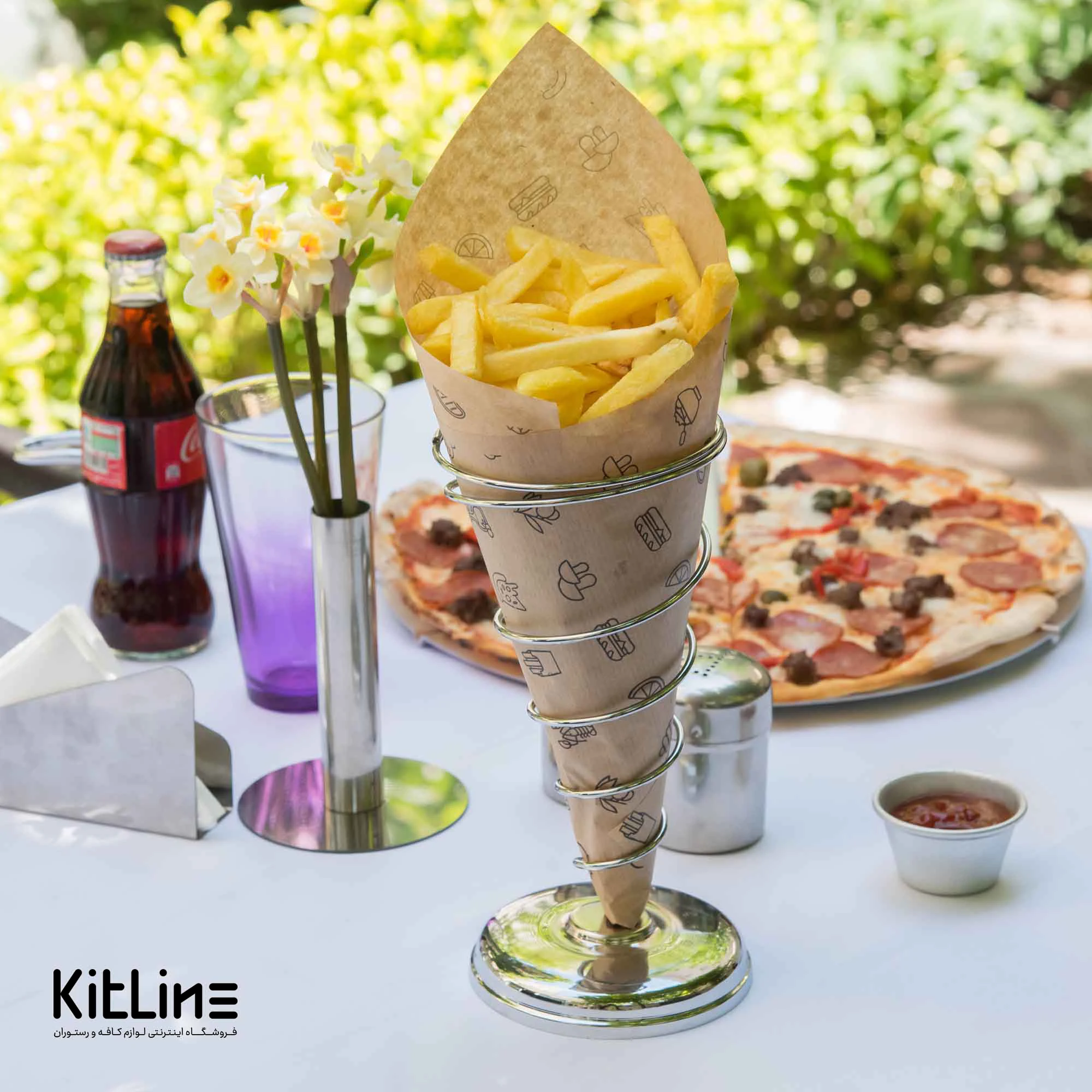 ظرف سرو سیب زمینی قیفی تکی فلزی کیچن تک - تصویر 5