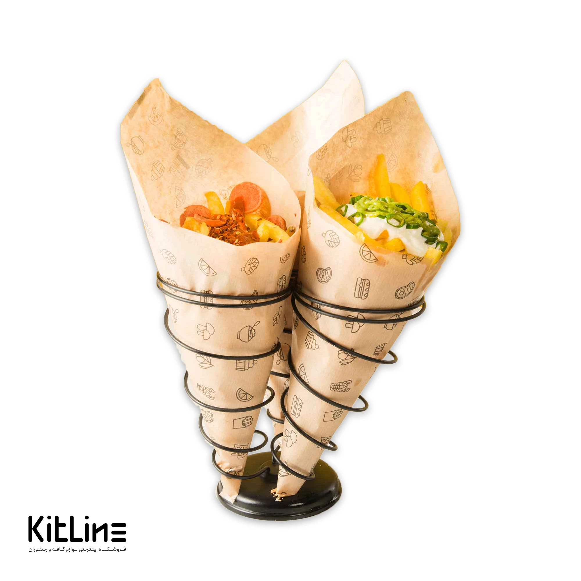 ظرف سرو سیب زمینی قیفی ۳ عددی فلزی مشکی کیچن تک - تصویر 5