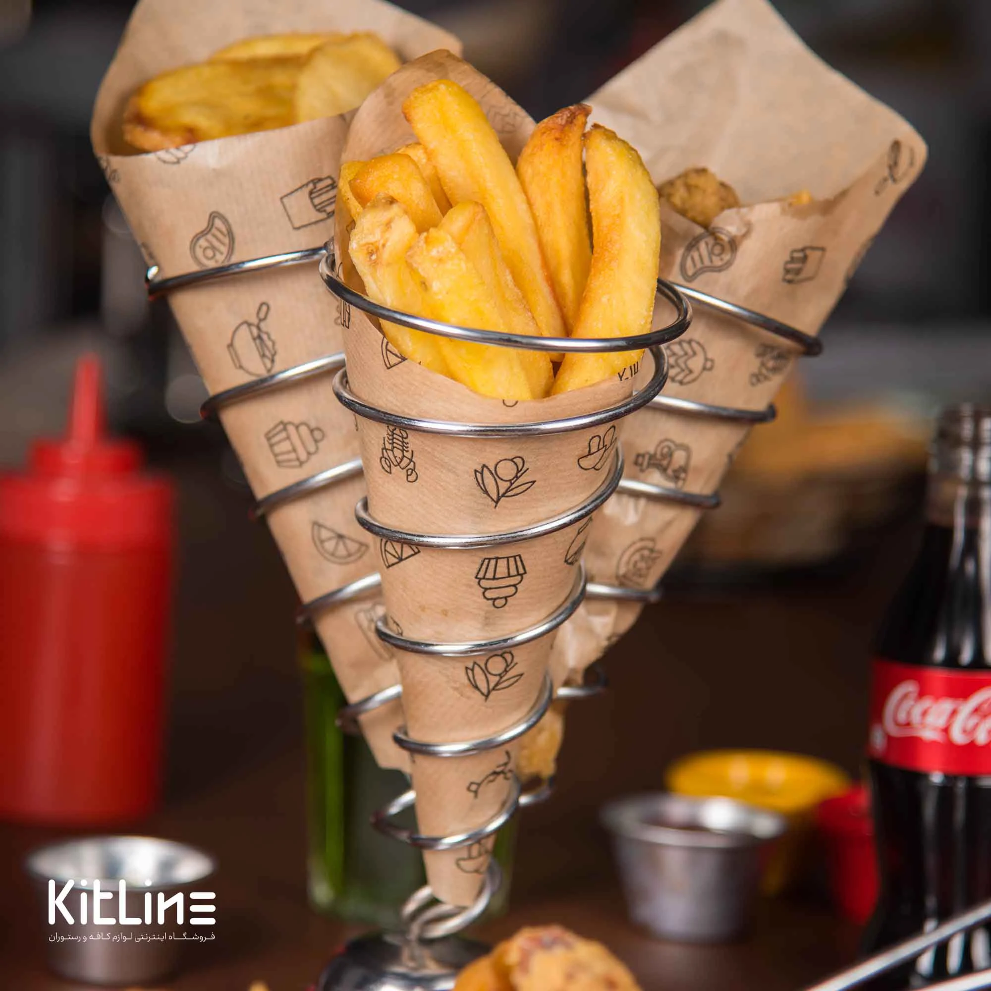 ظرف سرو سیب زمینی قیفی ۳ عددی فلزی کیچن تک - تصویر 4