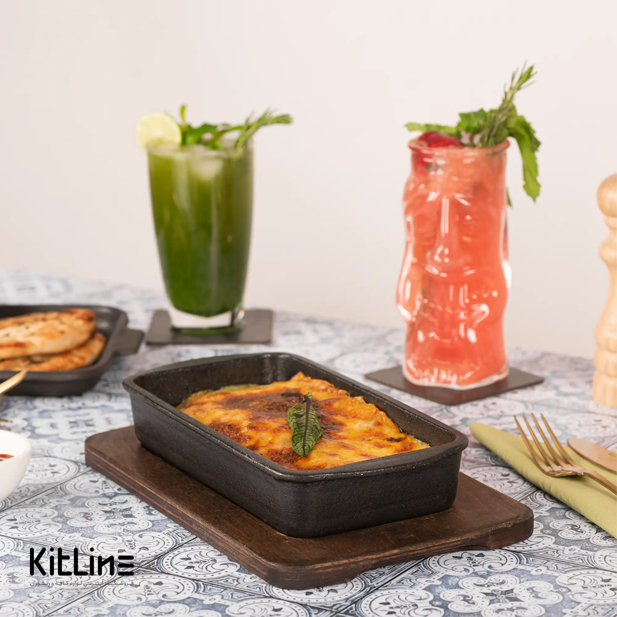 ظرف چدنی مستطیلی ۱۲×۲۴ سانتیمتری به همراه زیره چوبی - تصویر 7