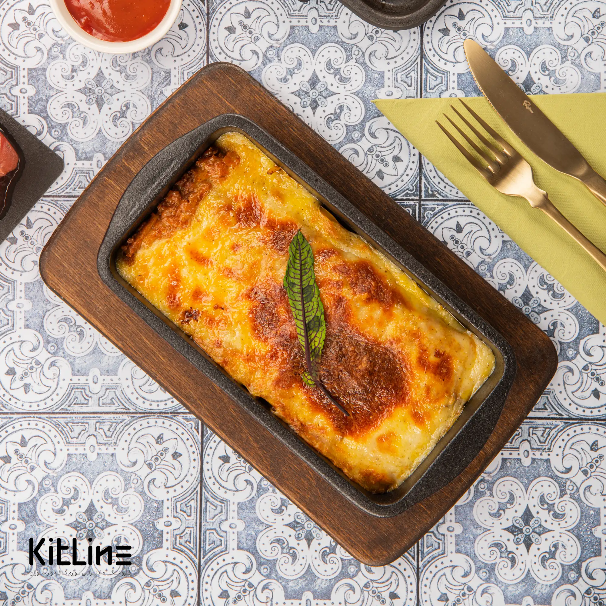 ظرف چدنی مستطیلی ۱۲×۲۴ سانتیمتری به همراه زیره چوبی - تصویر 8