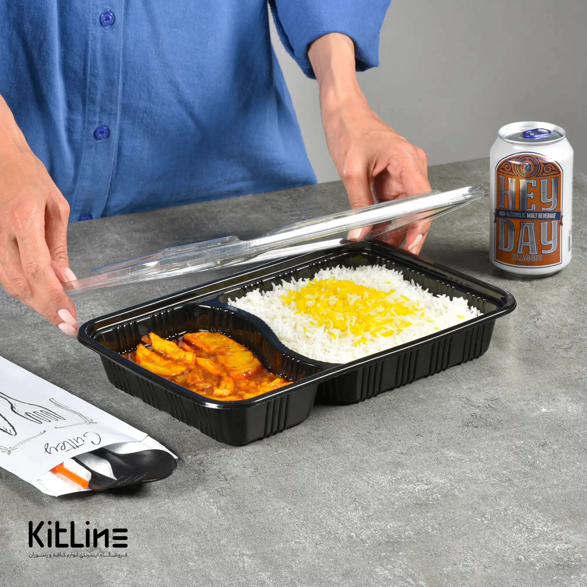 ظرف یکبار مصرف دو خانه ۲۰×۲۹ سانتیمتری مشکی همراه در شفاف (کارتن ۱۰۰ عددی) - تصویر 6