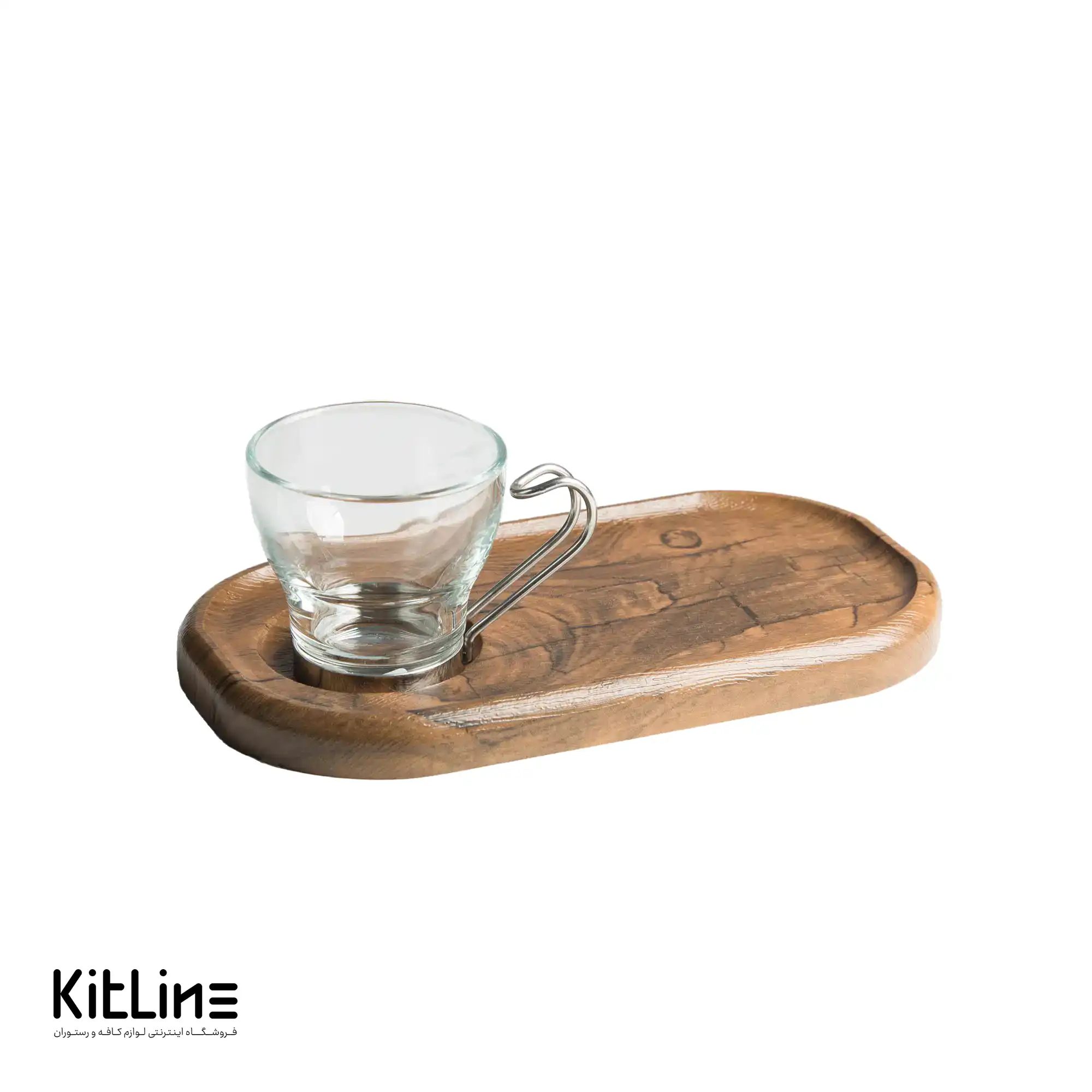 فنجان شیشه ای ۹۰ میلی‌لیتری بورمیولی به همراه تخته سرو چوبی