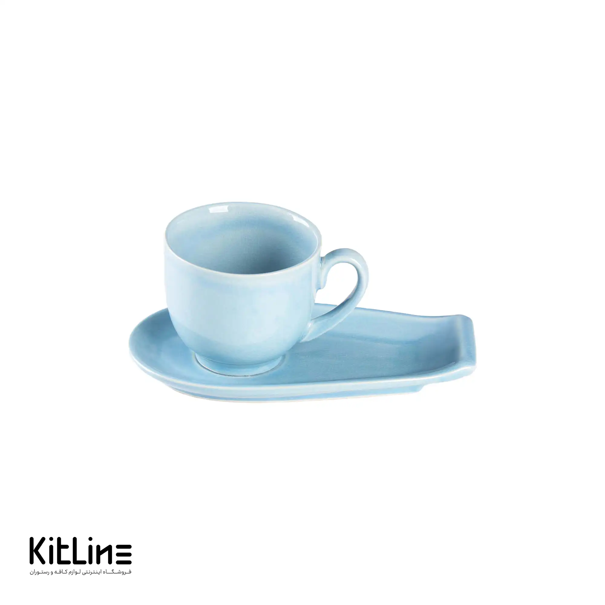 فنجان و نعلبکی سرامیکی ۱۸۰ میلی‌لیتری فیروزه ای کیچن تک