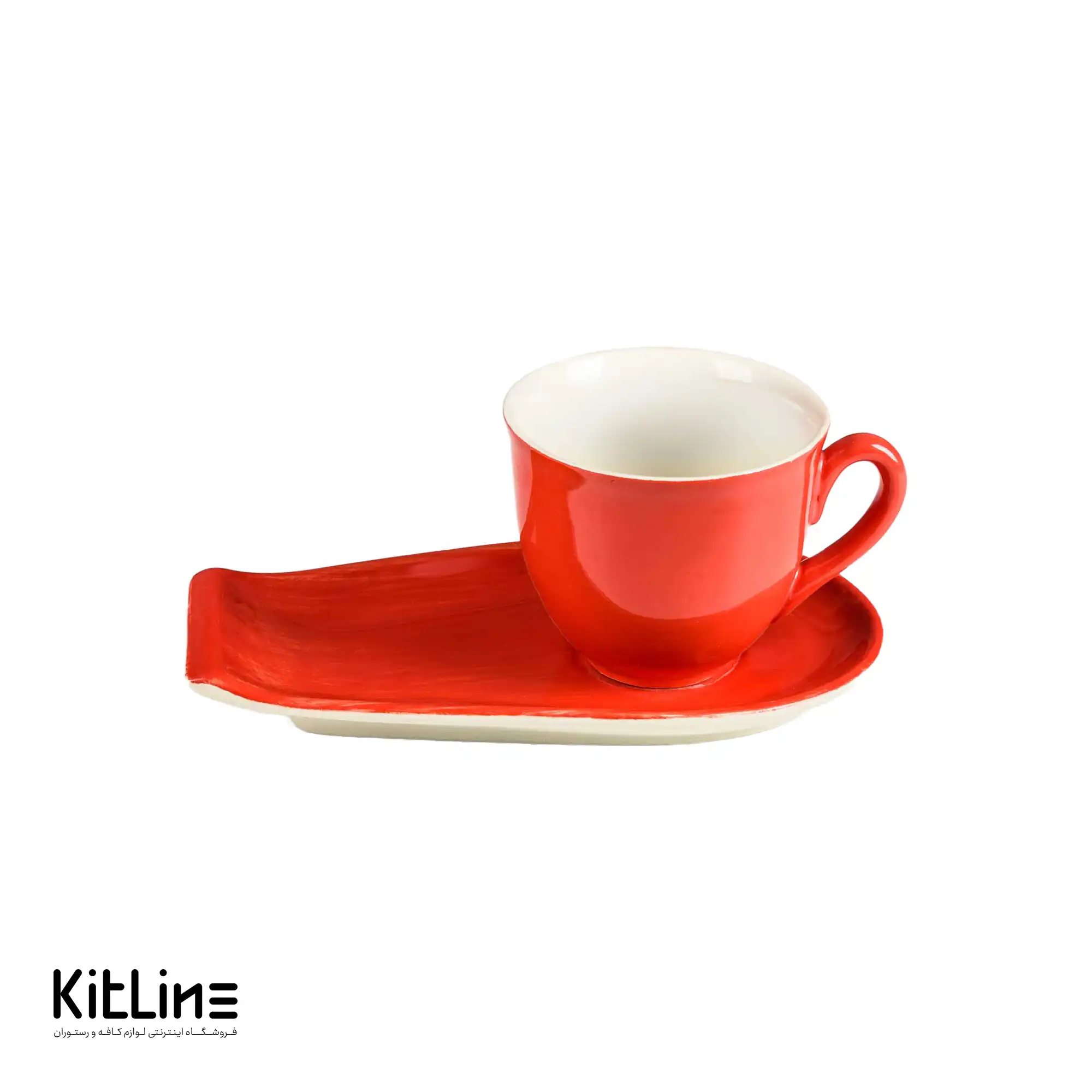 فنجان و نعلبکی سرامیکی ۱۸۰ میلی‌لیتری قرمز کیچن تک