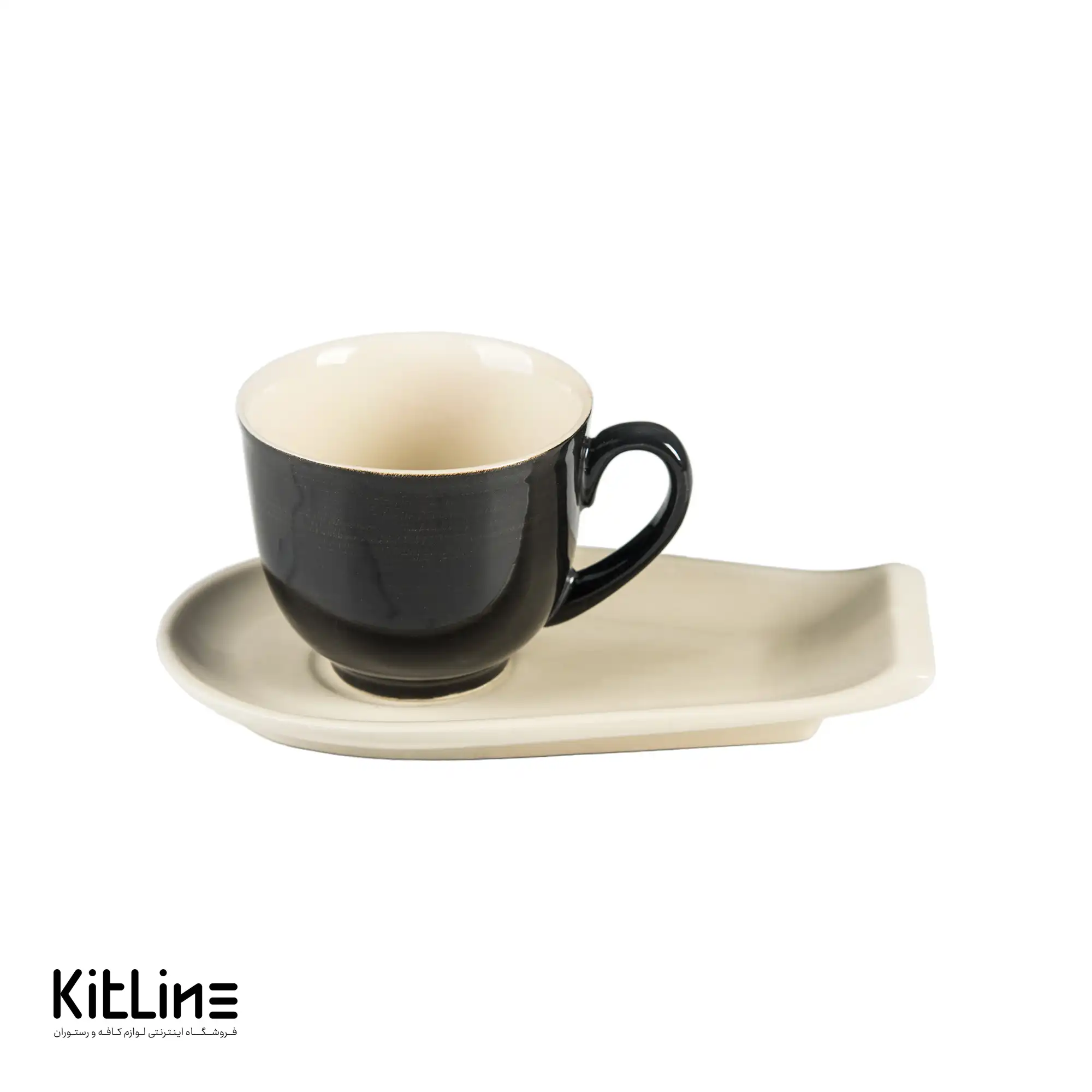 فنجان و نعلبکی سرامیکی ۱۸۰ میلی‌لیتری مشکی و سفید کیچن تک